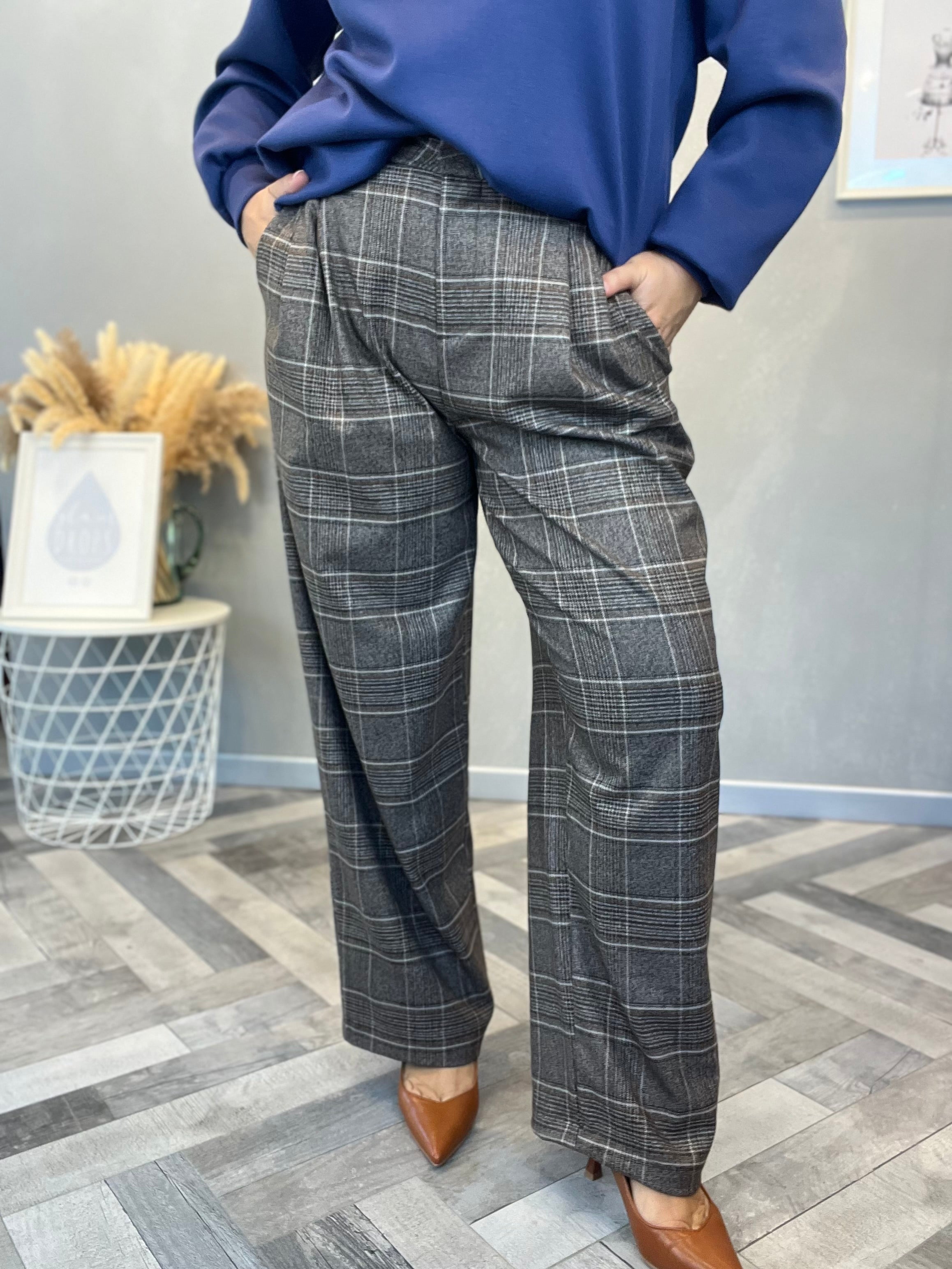 Lumina pantalone marrone a quadri