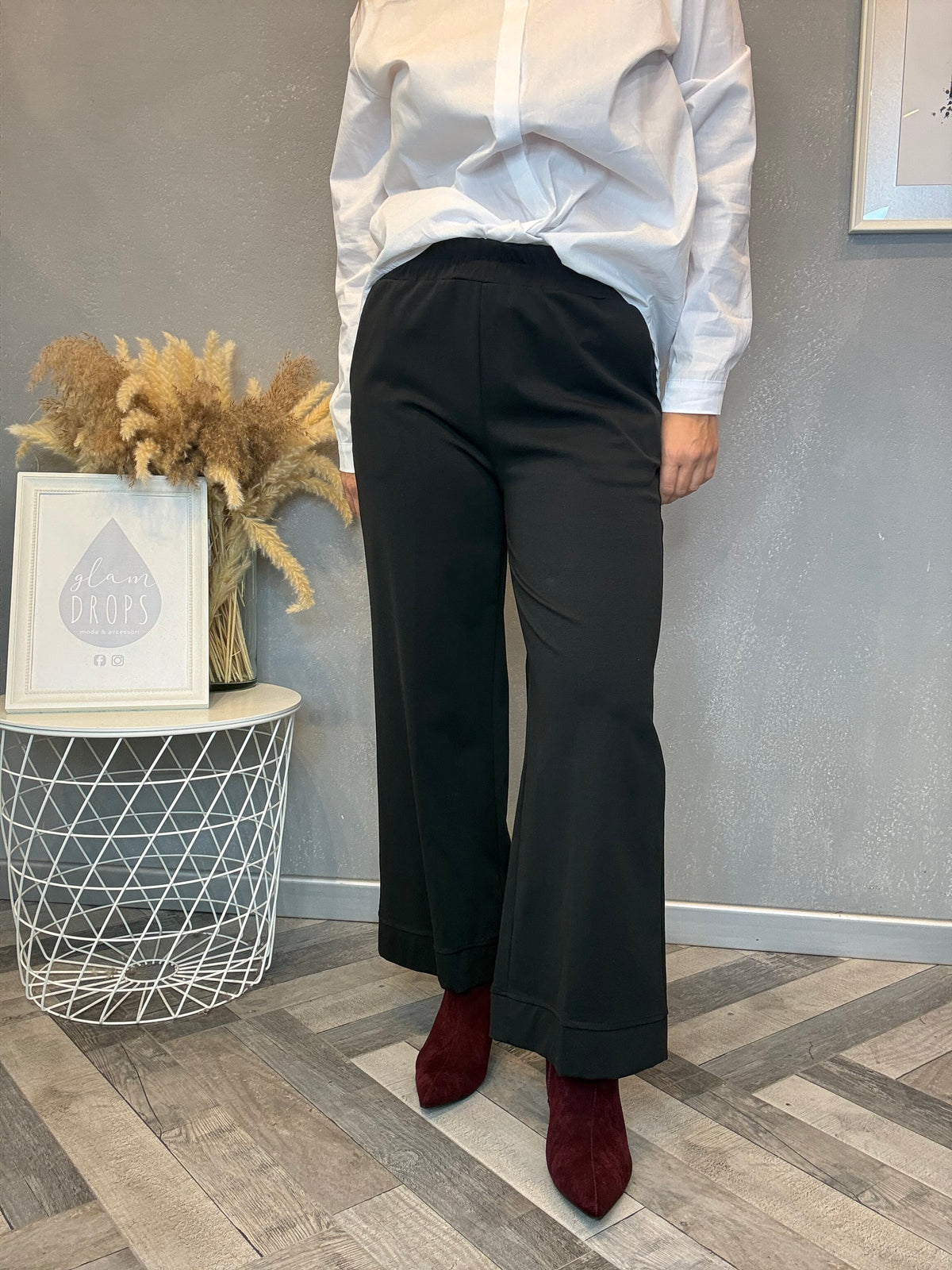 Pantalone wide leg punto Milano nero
