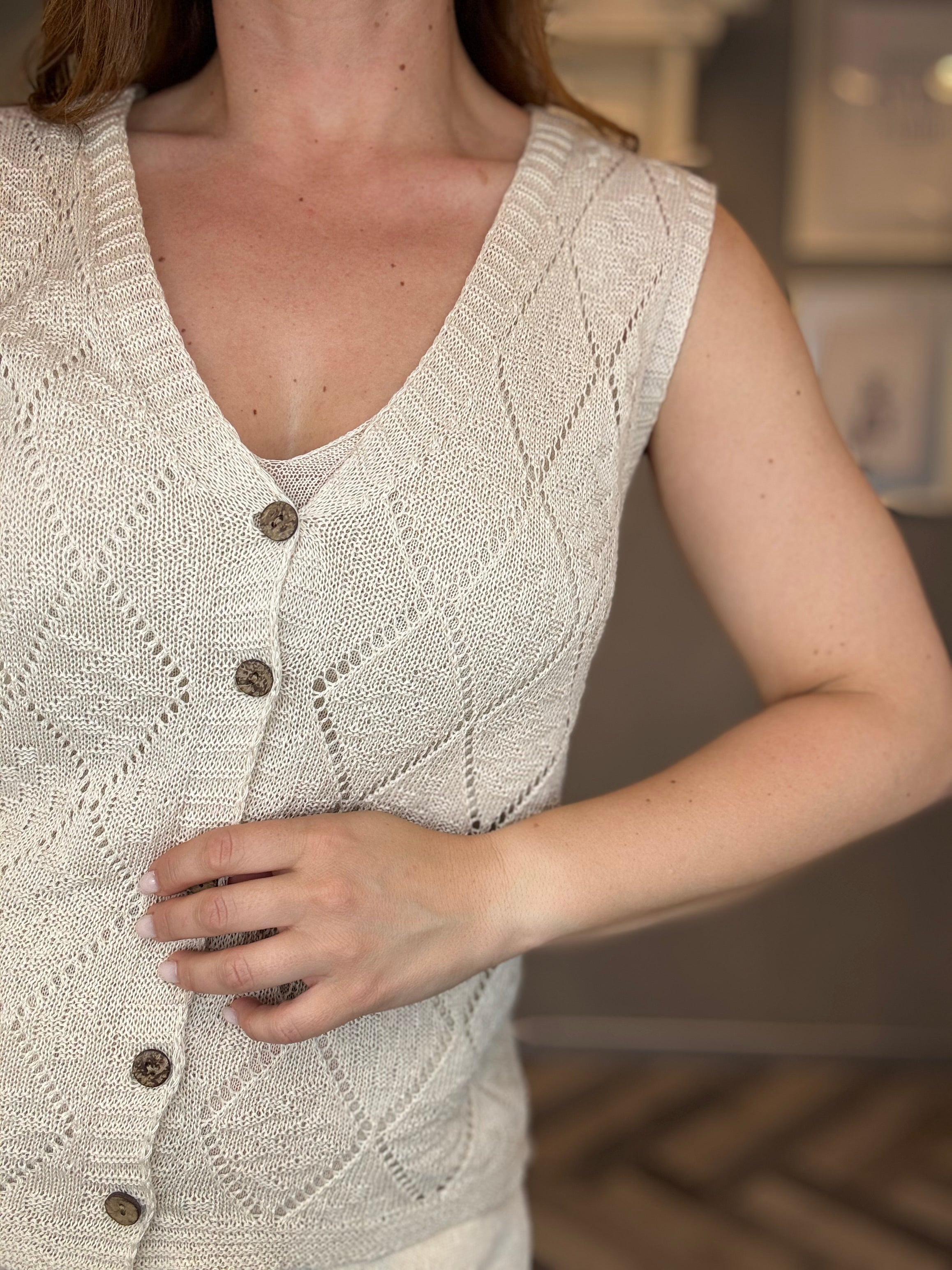 Gilet traforato rombi burro