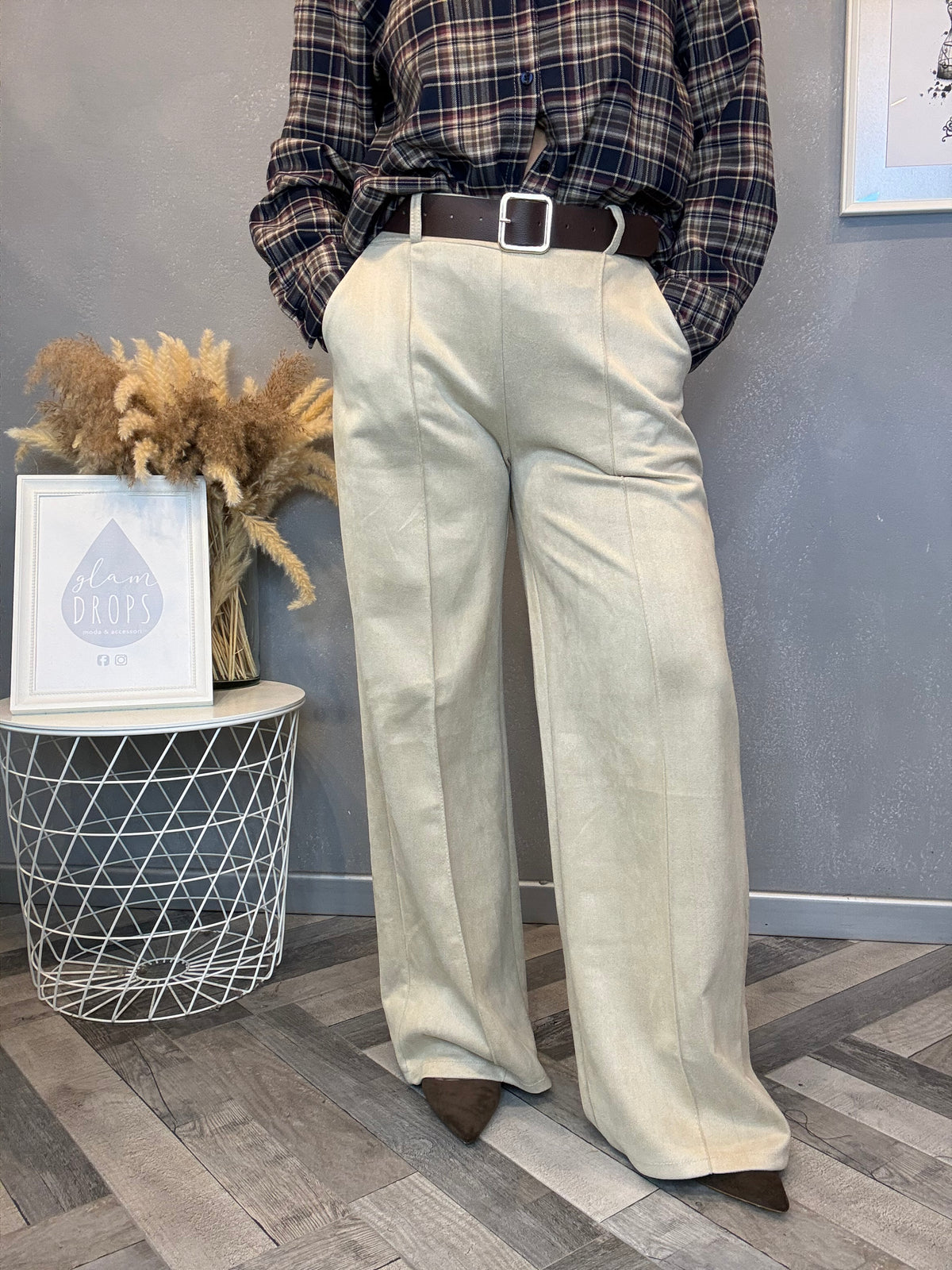 Pantalone Icon ecosuede sabbia con cintura