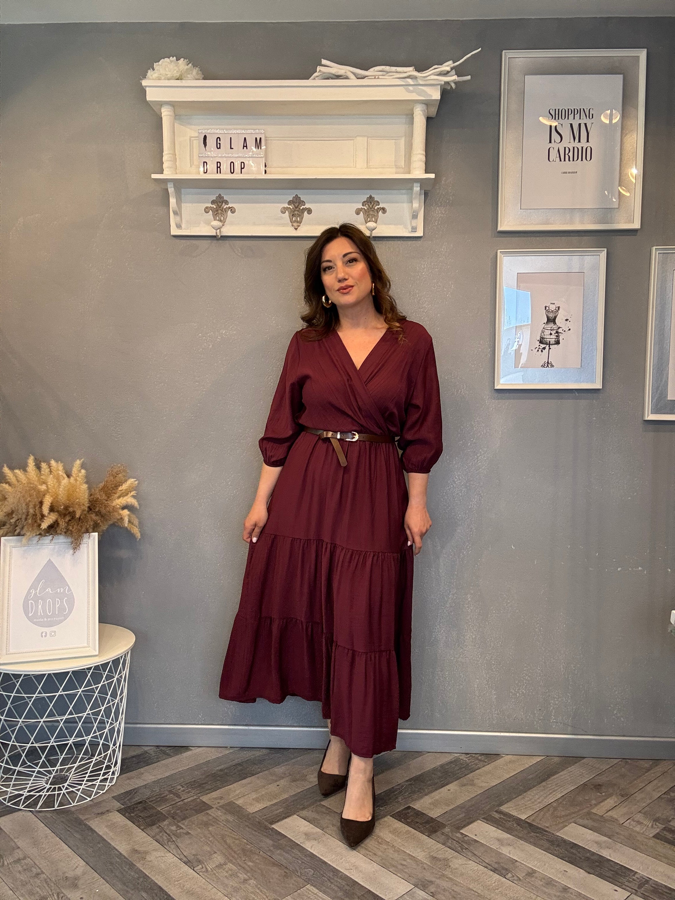 Abito Midi incrocio Soft Borgogna