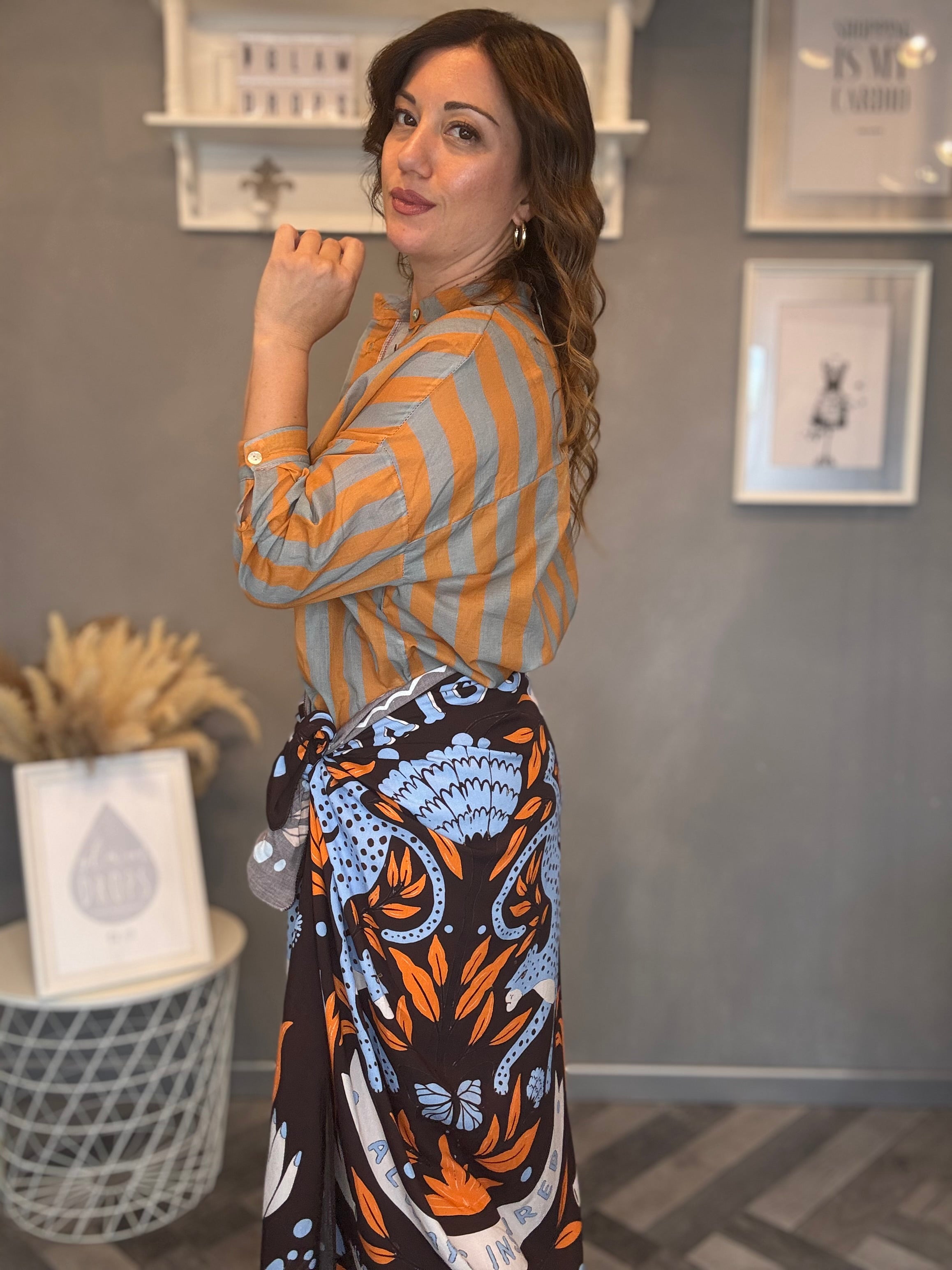 Camicia Isla Bonita righe arancio e menta