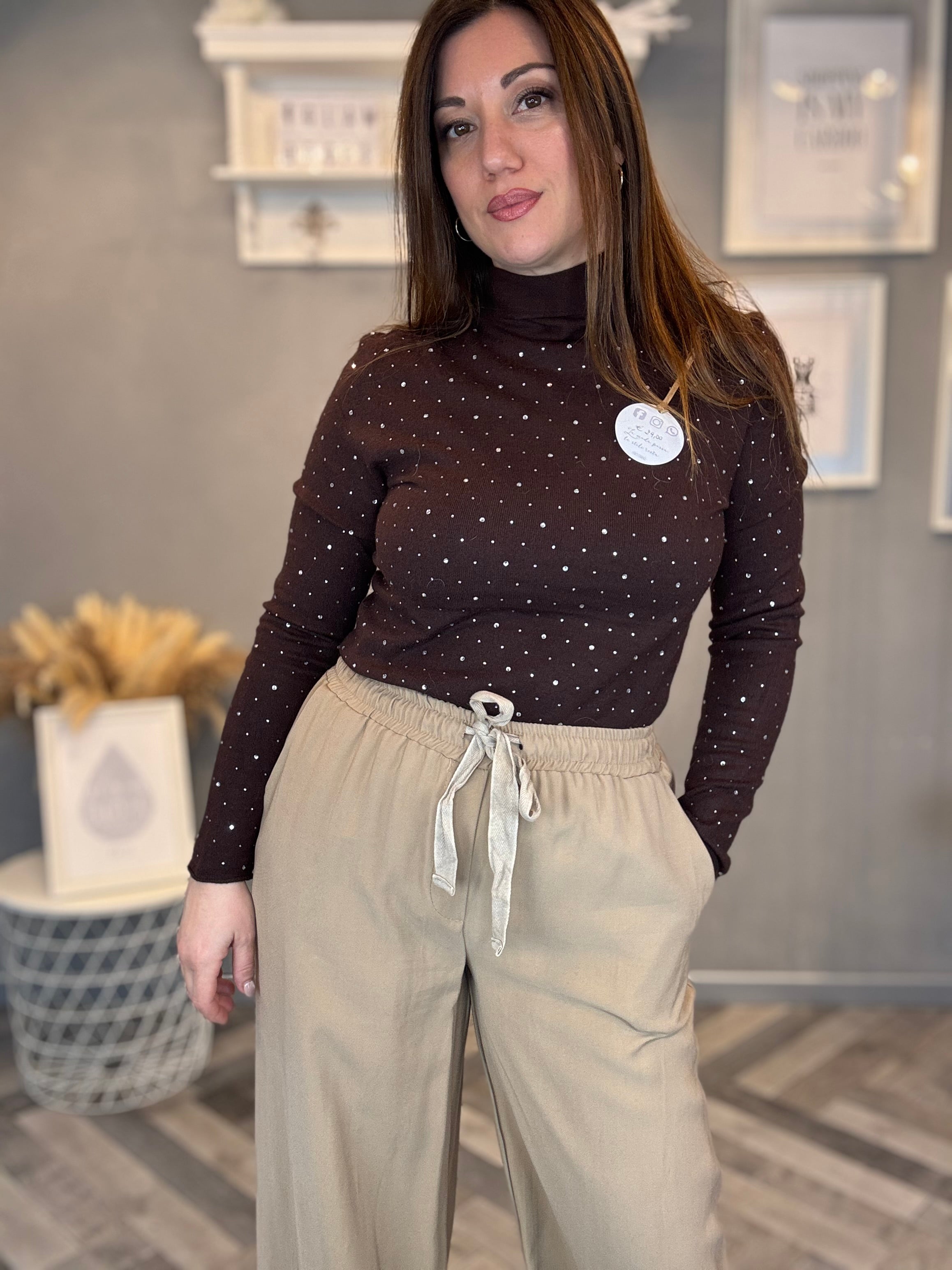 Pantalone fluido beige