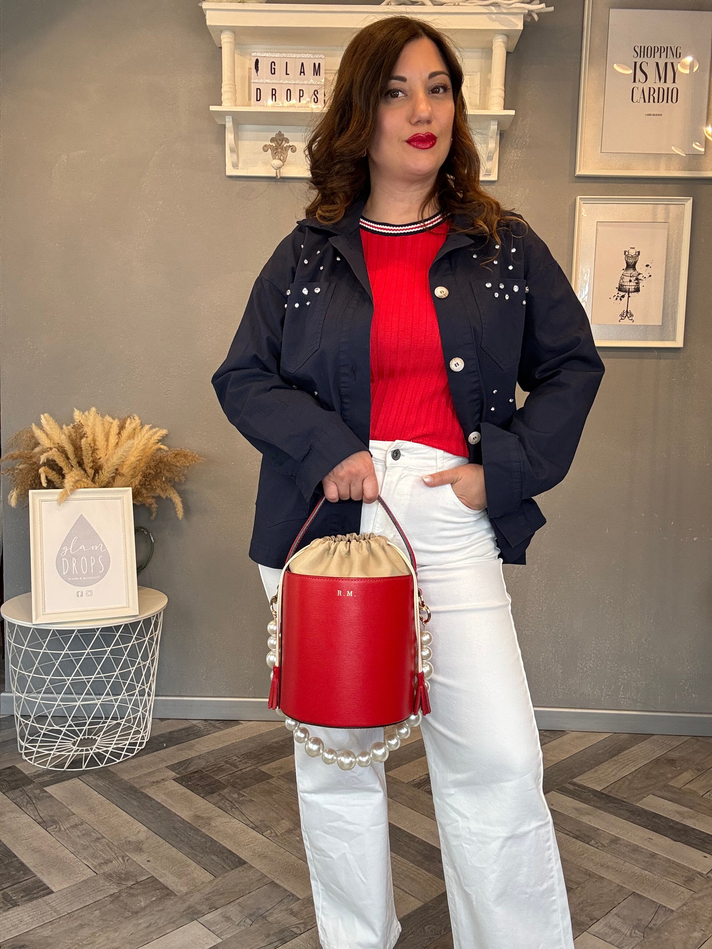 Giacca utility blu con dettagli gioiello