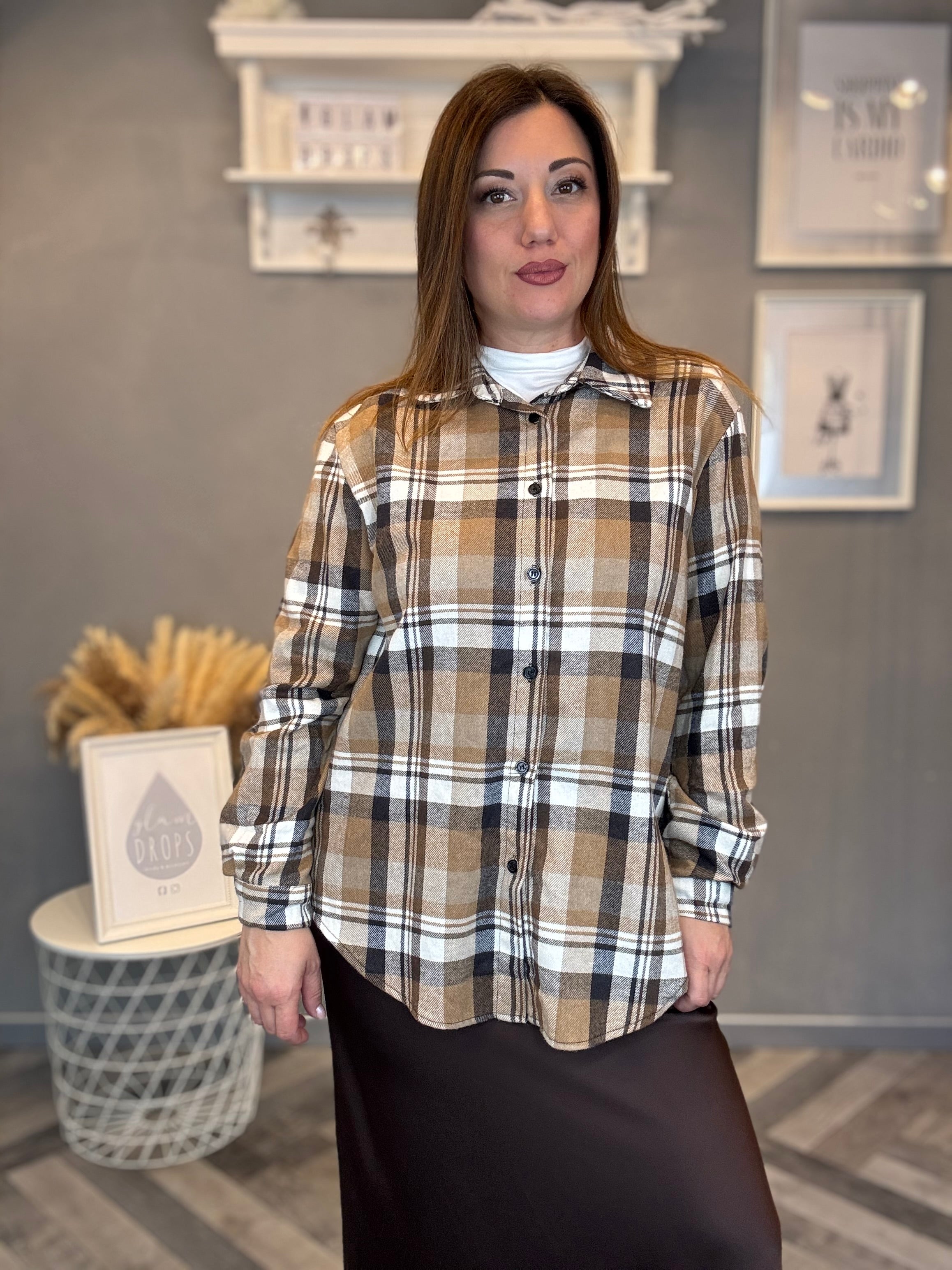 Camicia flanella check camel