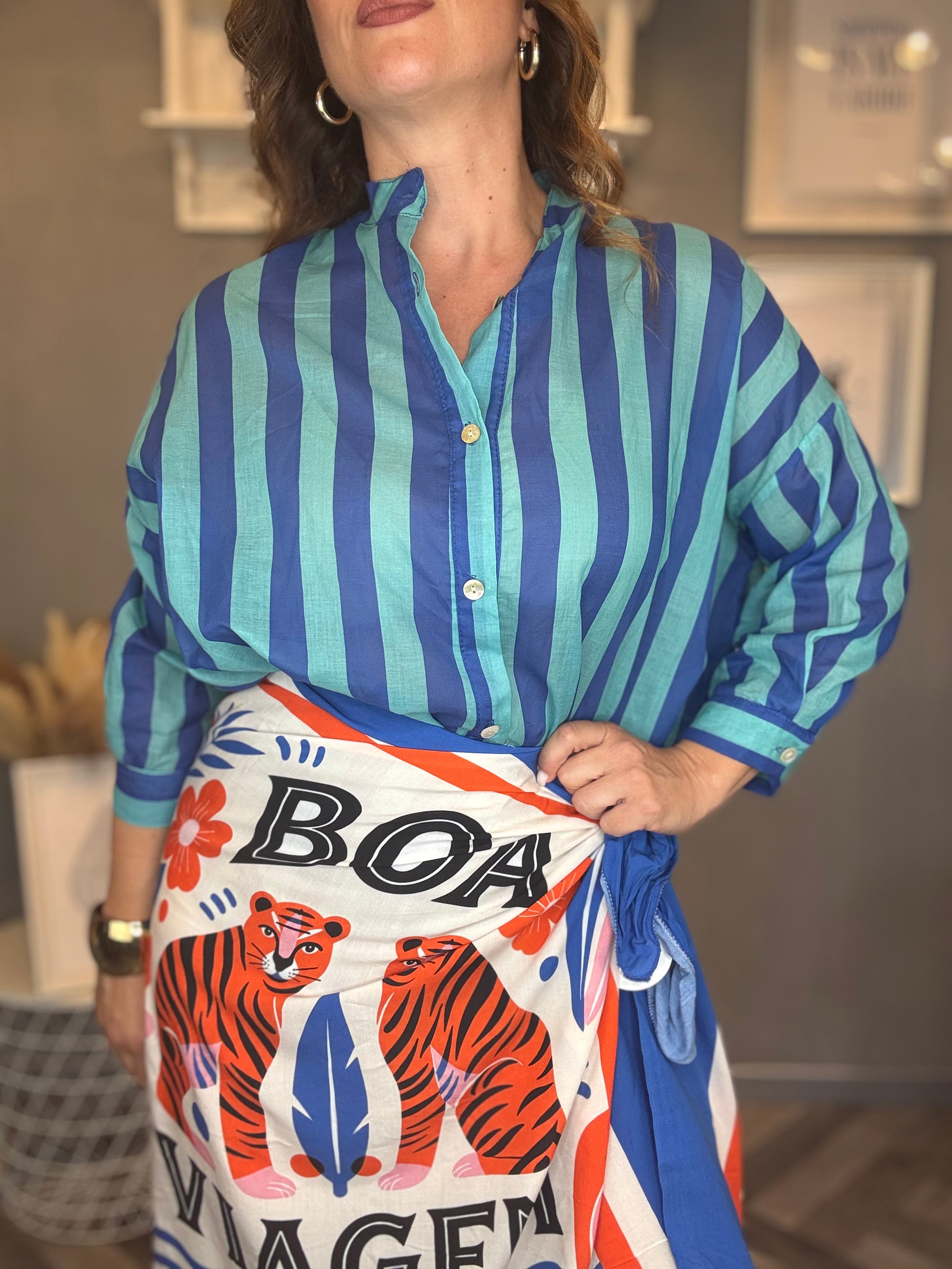 Camicia Isla Bonita righe turchese e bluette
