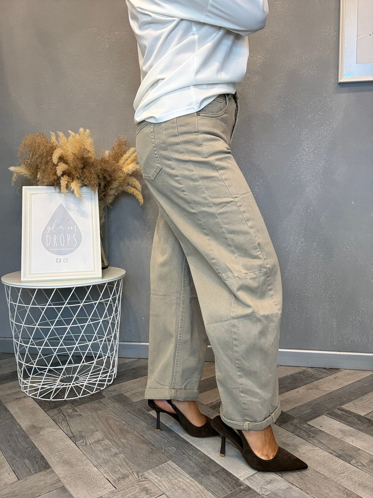 Jeans barrel soft beige