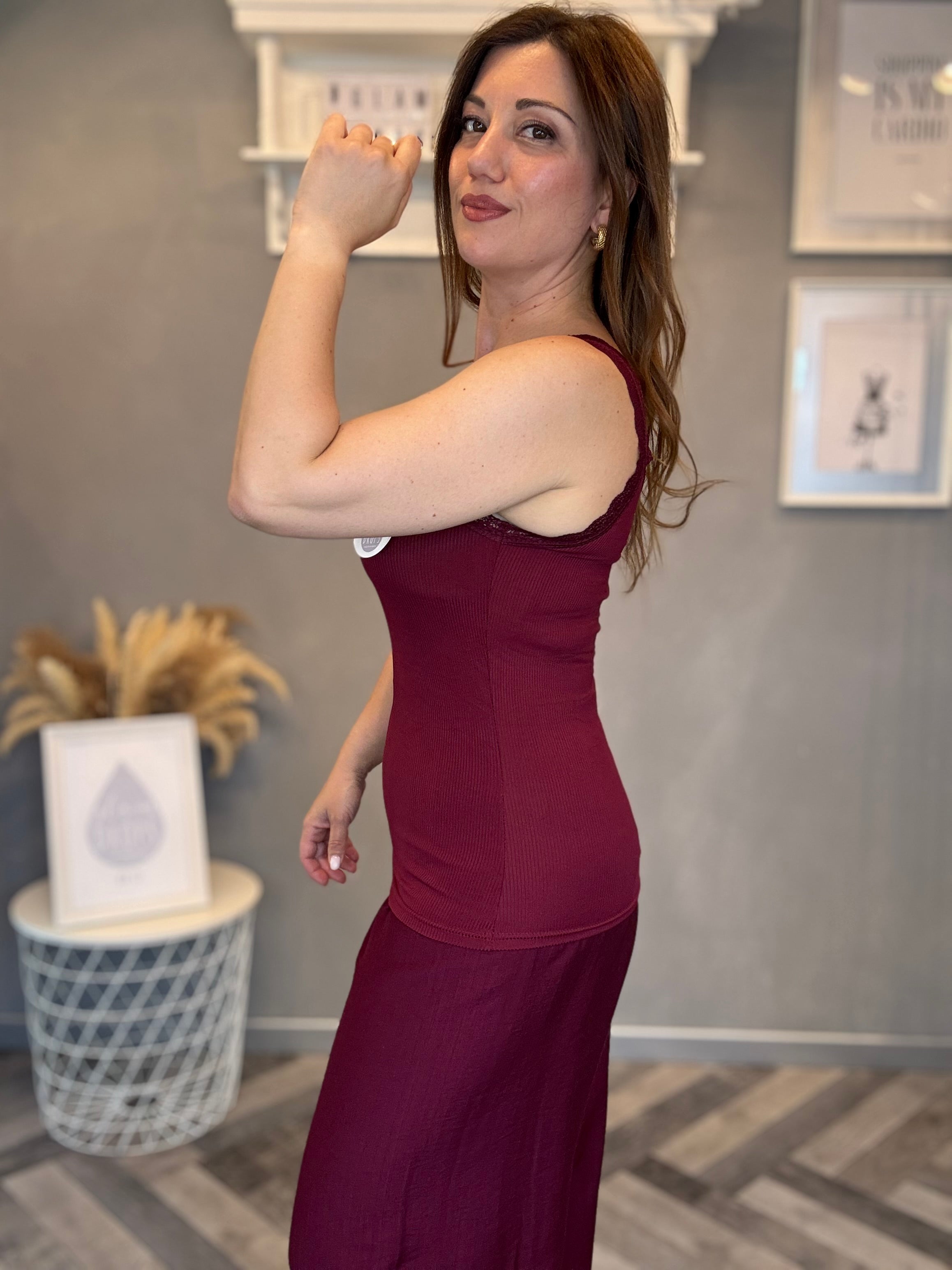 Canottiera con pizzo Borgogna