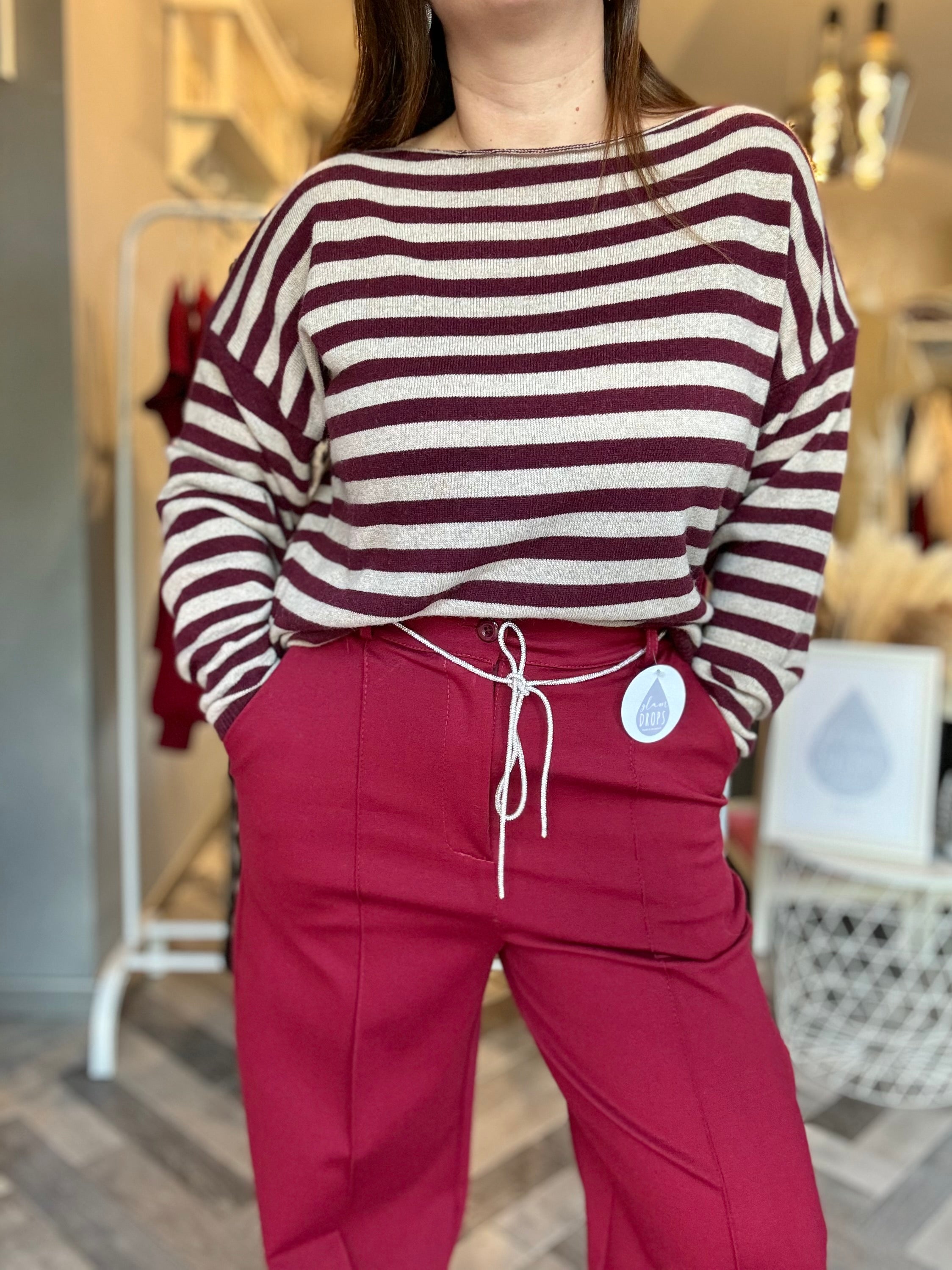 Pantalone palazzo in punto Milano con cintina di strass