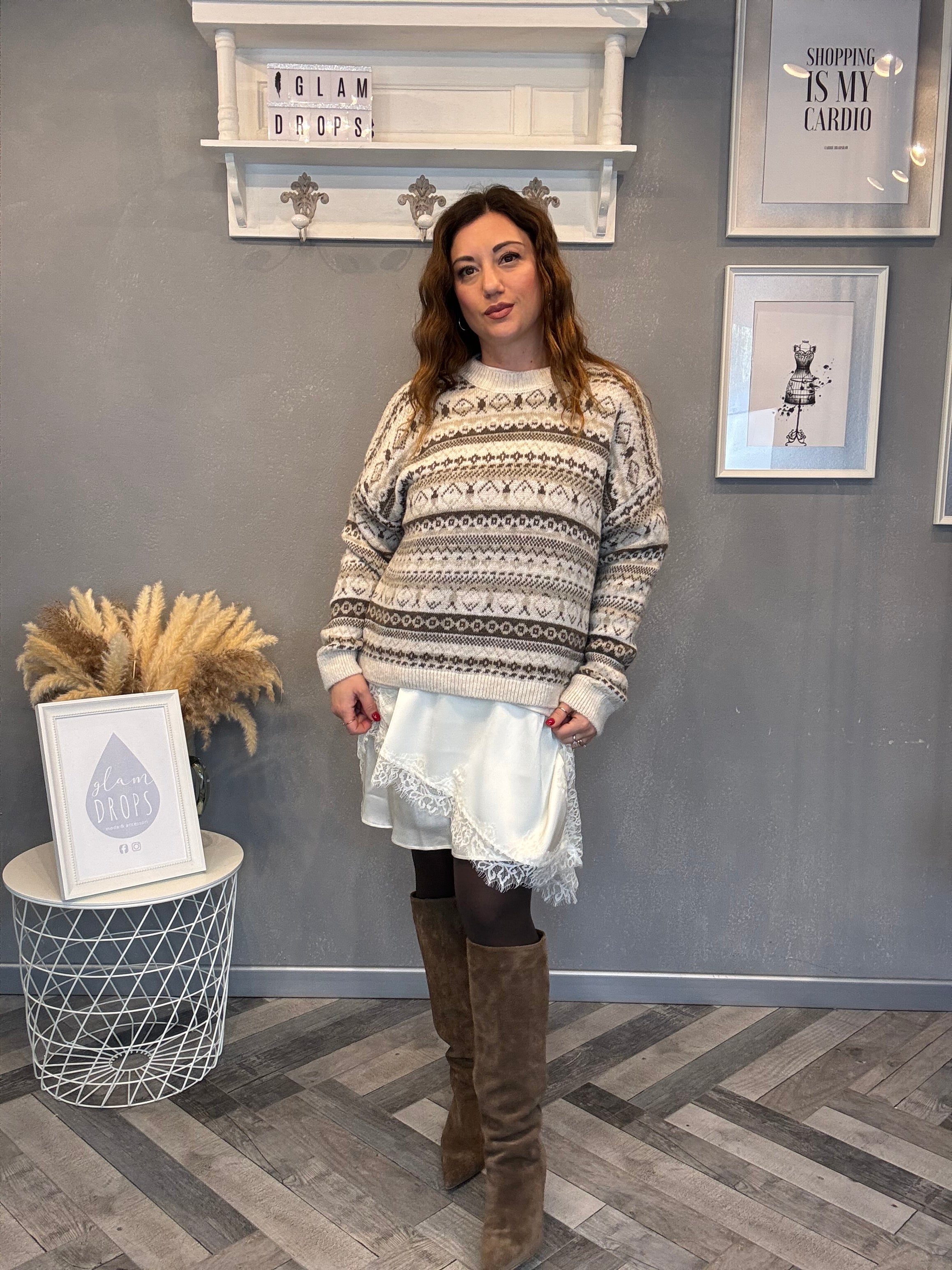 Maglione Jacquard panna