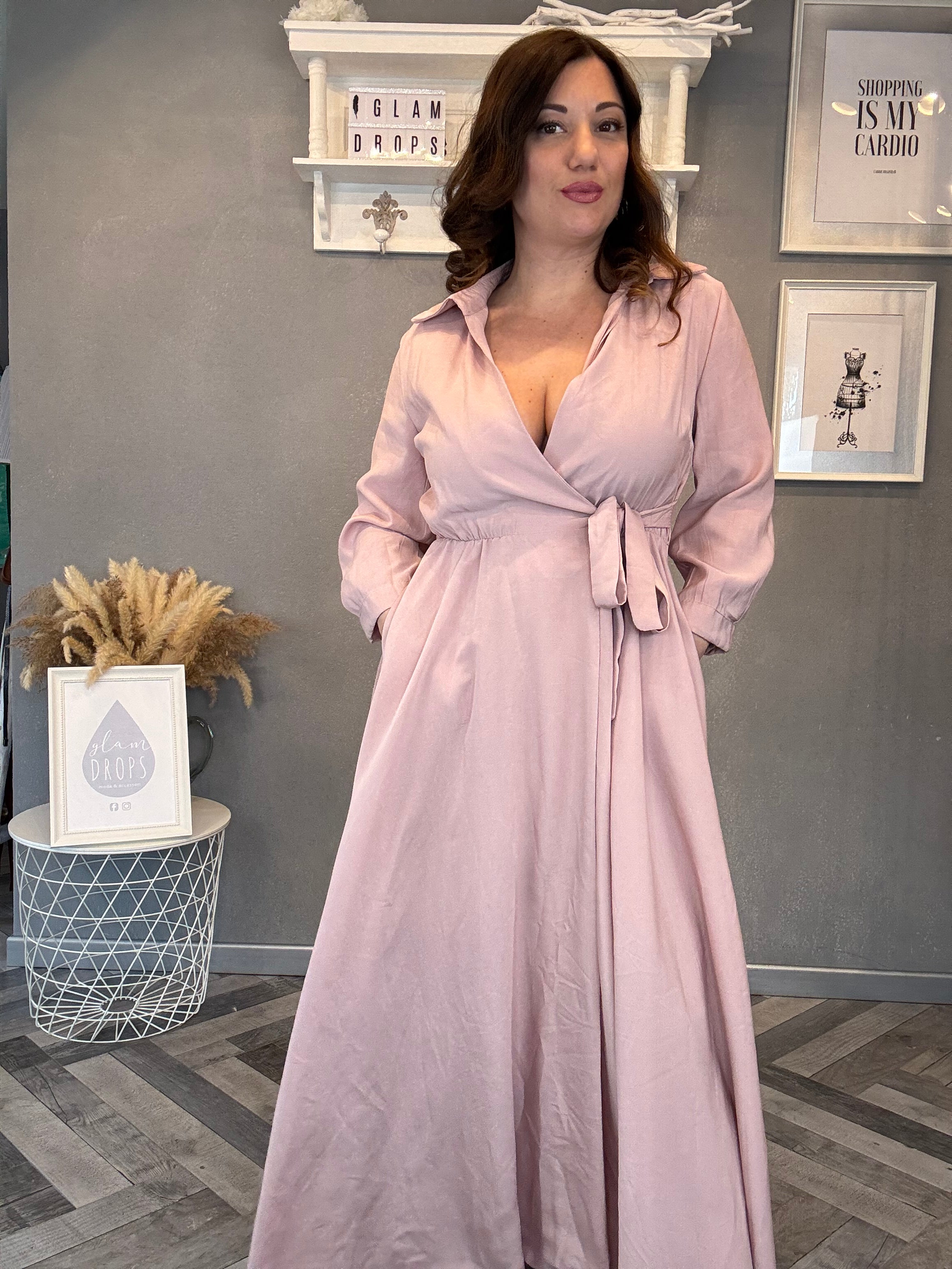 Abito lungo portafoglio rosa