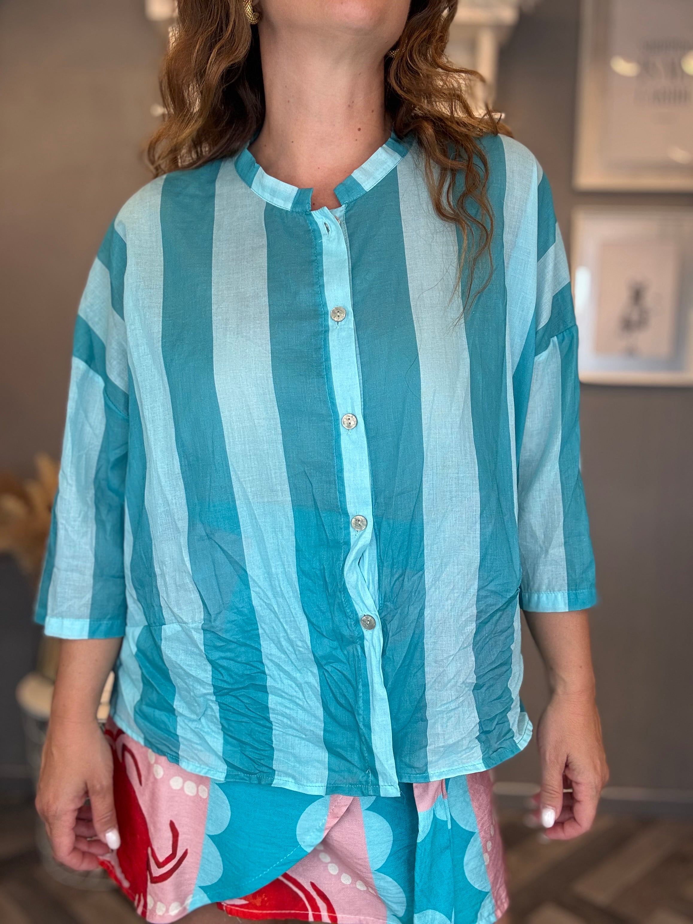 Camicia Isla Bonita coreana bande turchese