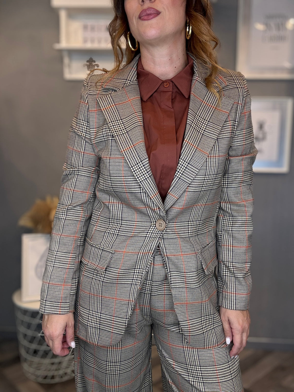 Blazer check principe di Galles ruggine