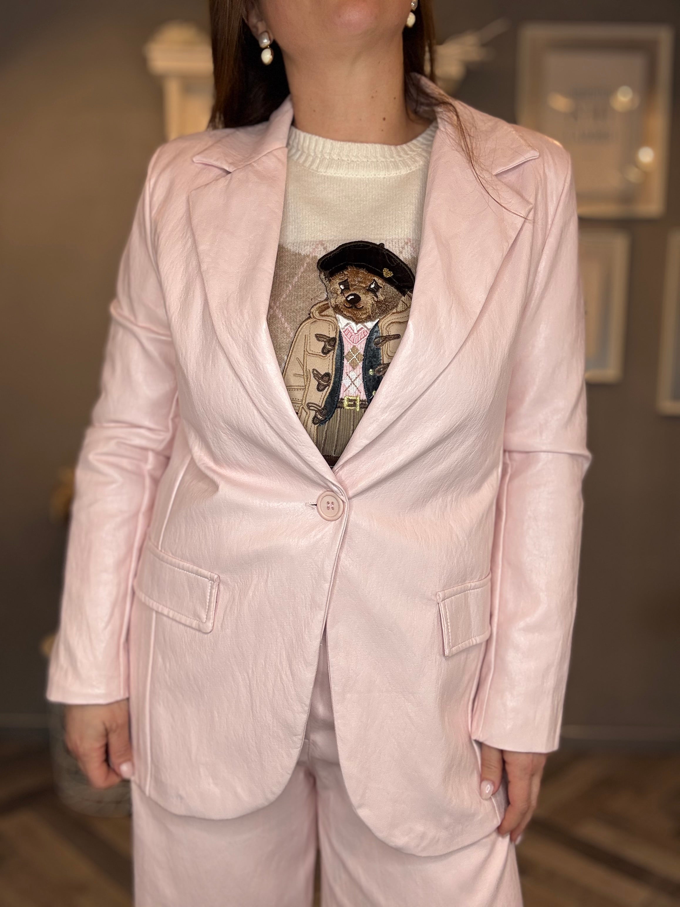 Blazer ecopelle rosa pastello