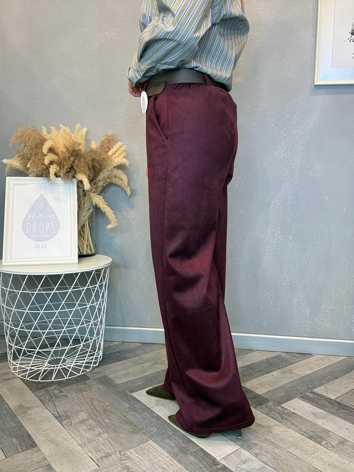 Pantalone Icon ecosuede bordeaux con cintura