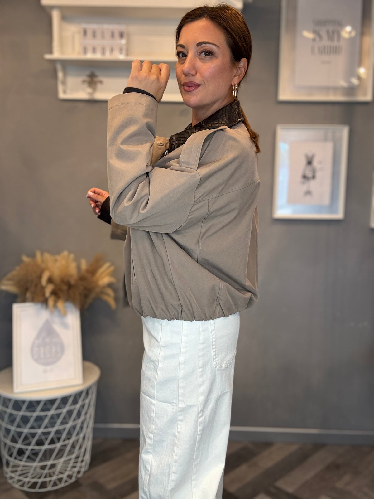 Bomber collo intrecciato beige
