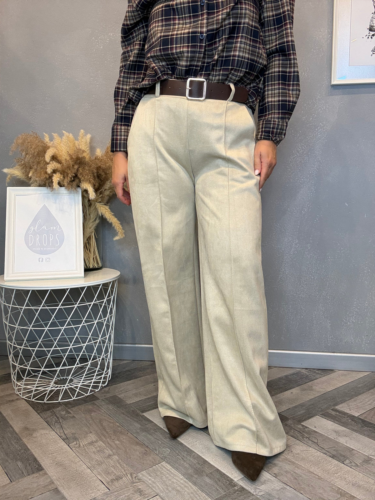 Pantalone Icon ecosuede sabbia con cintura