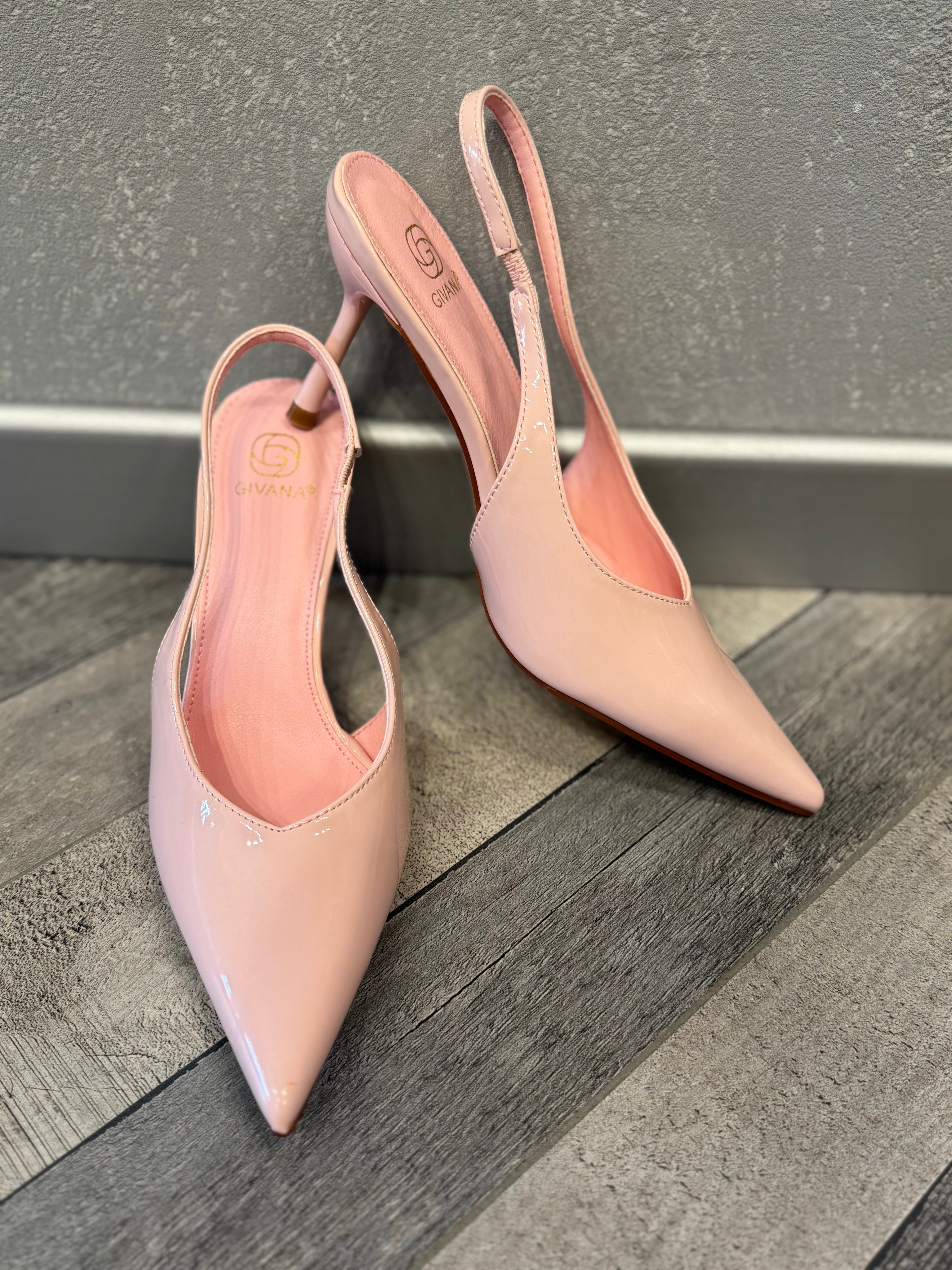 Slingback in vernice rosa pastello