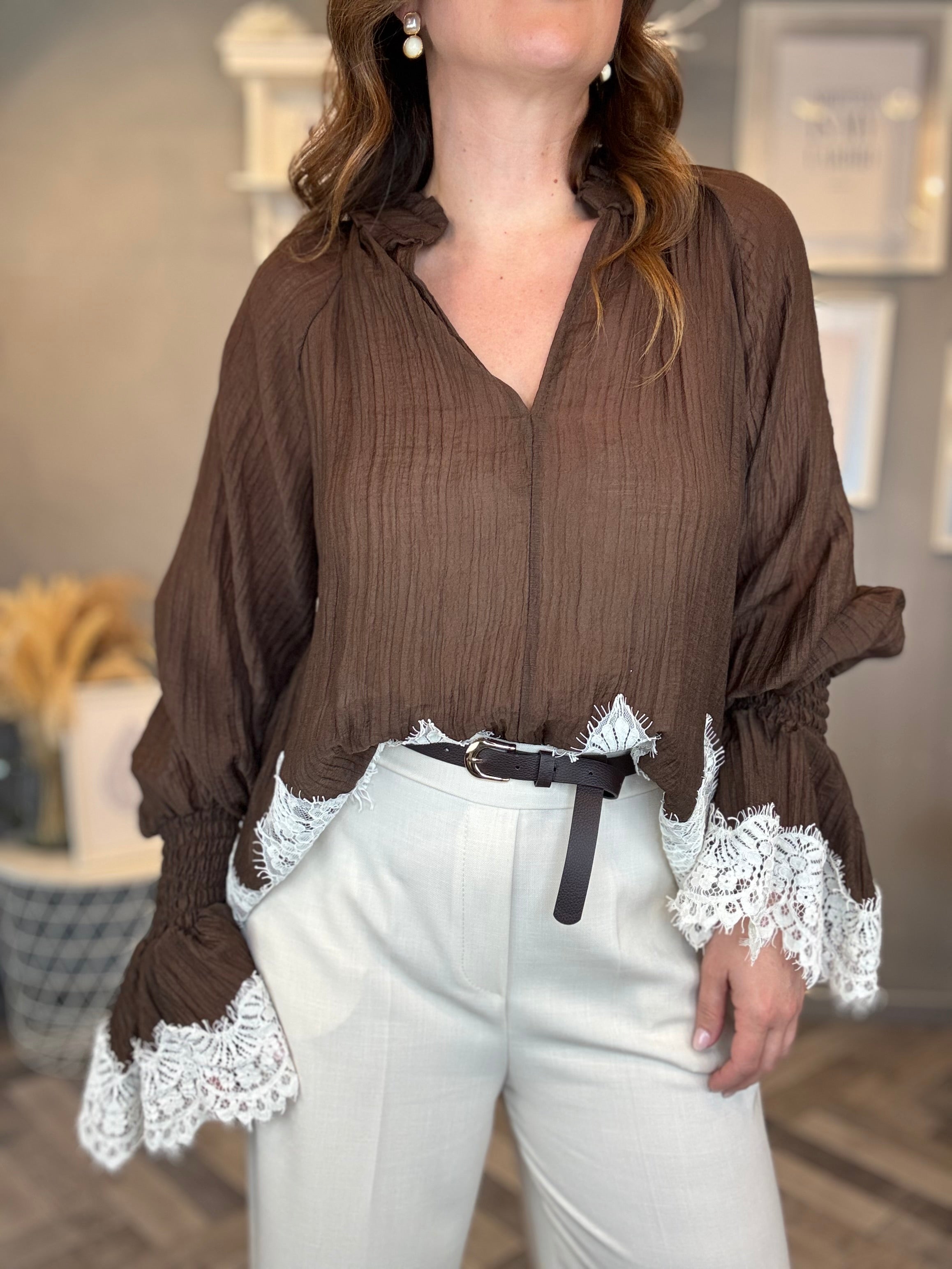 Blusa Romantic lace cioccolato