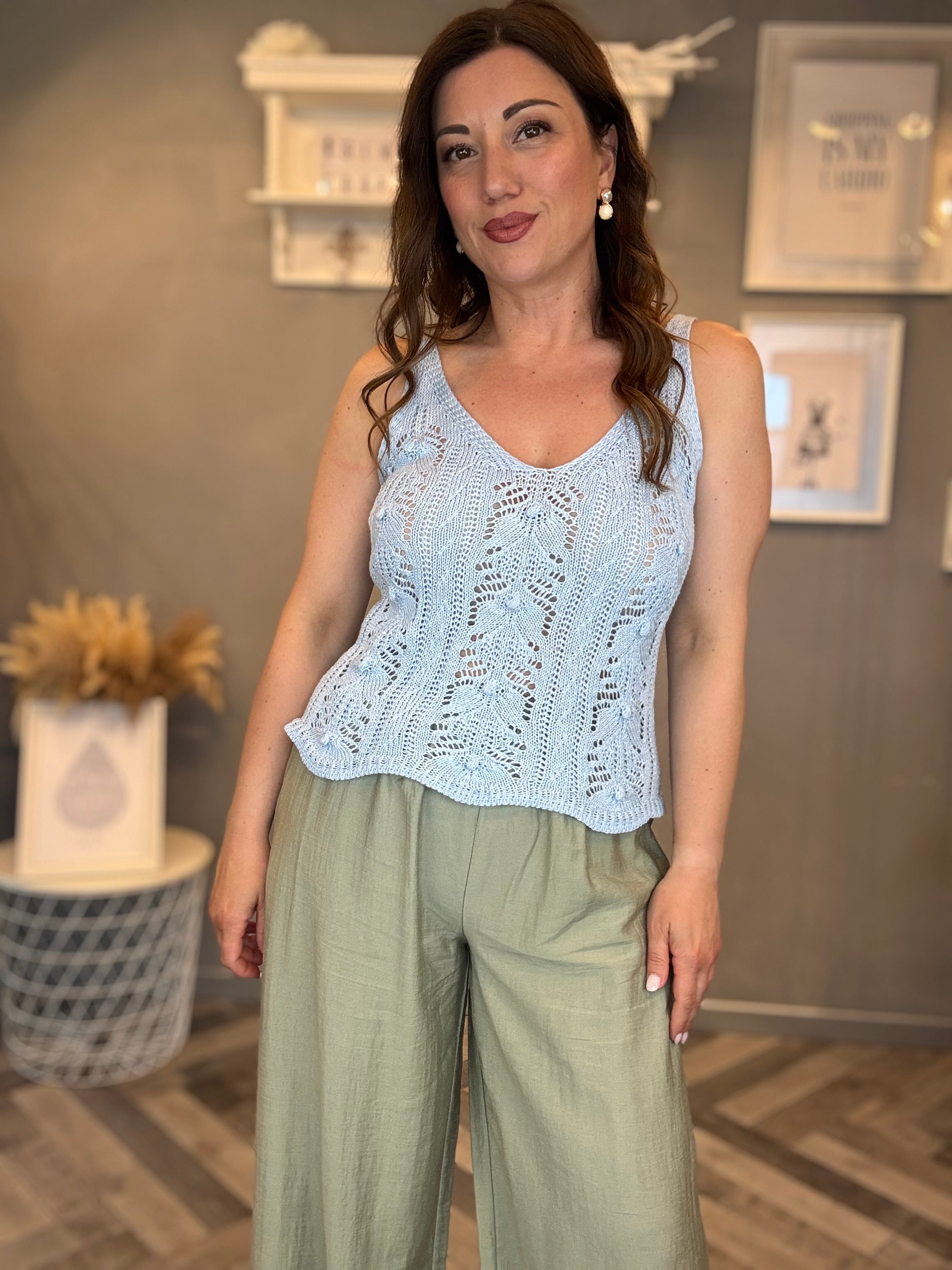 Top traforato nodini celeste