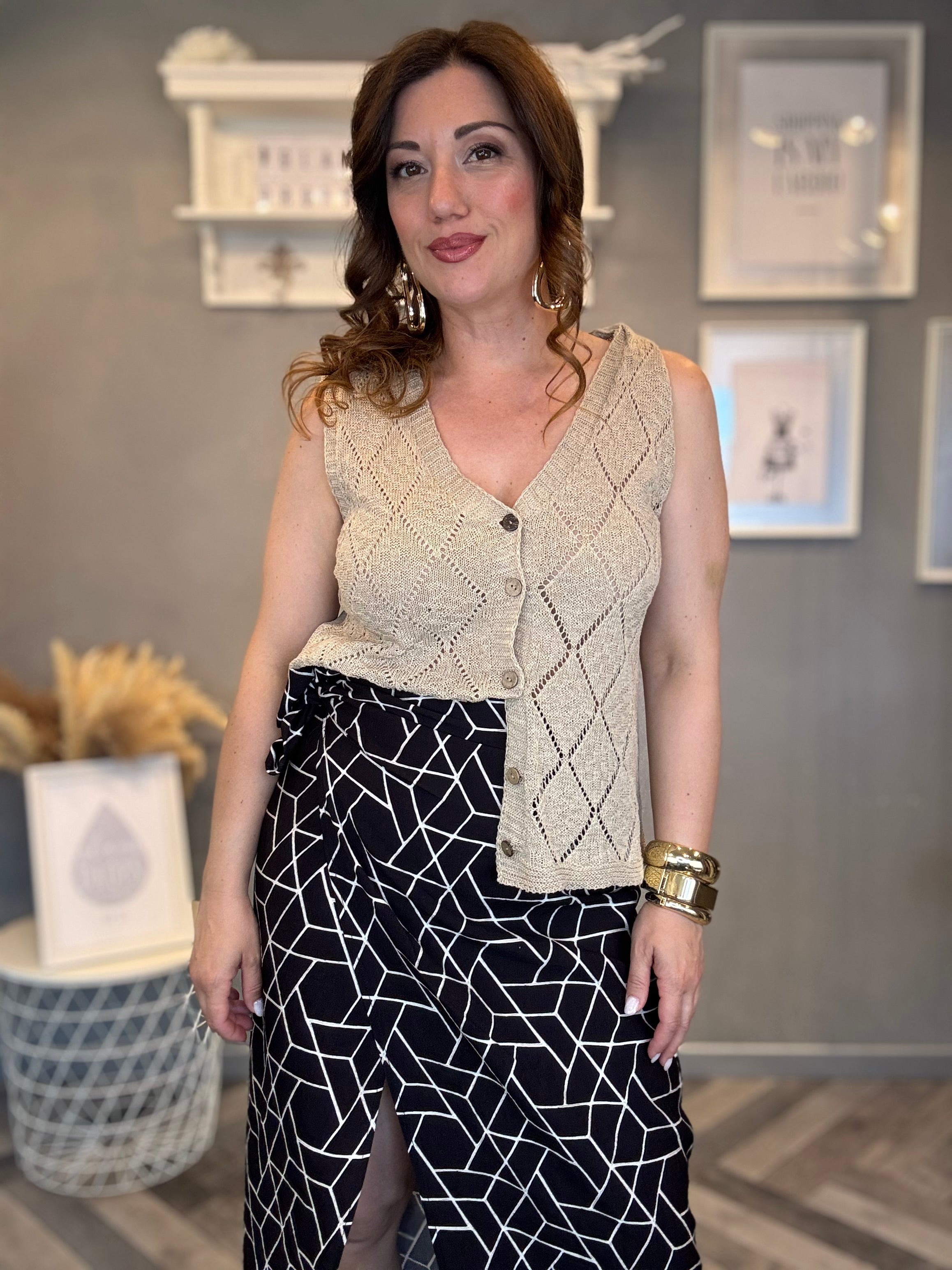 Gilet traforato rombi beige