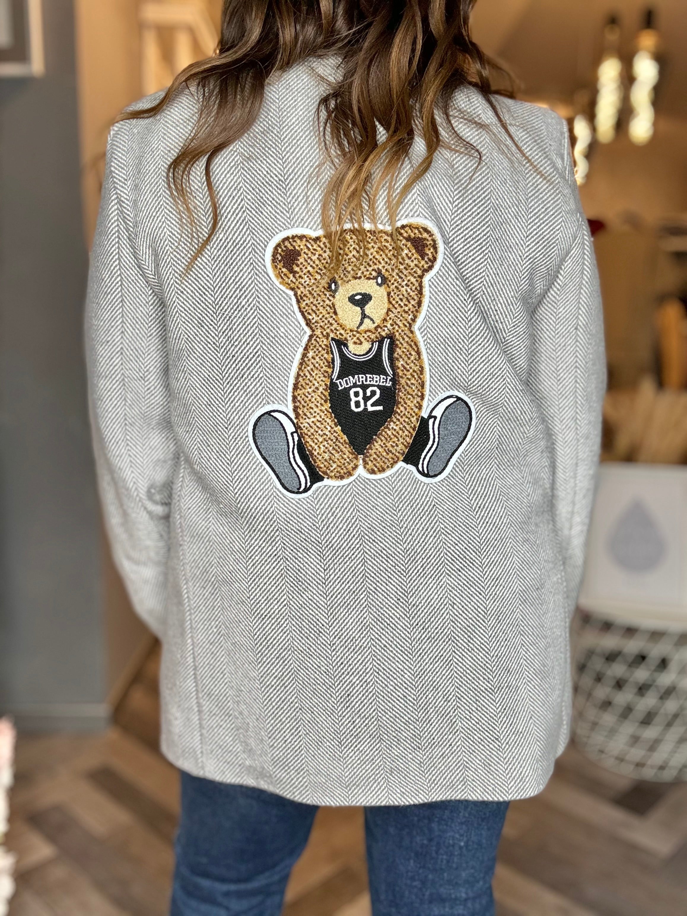 Giacca cappotto spigata teddy grigia