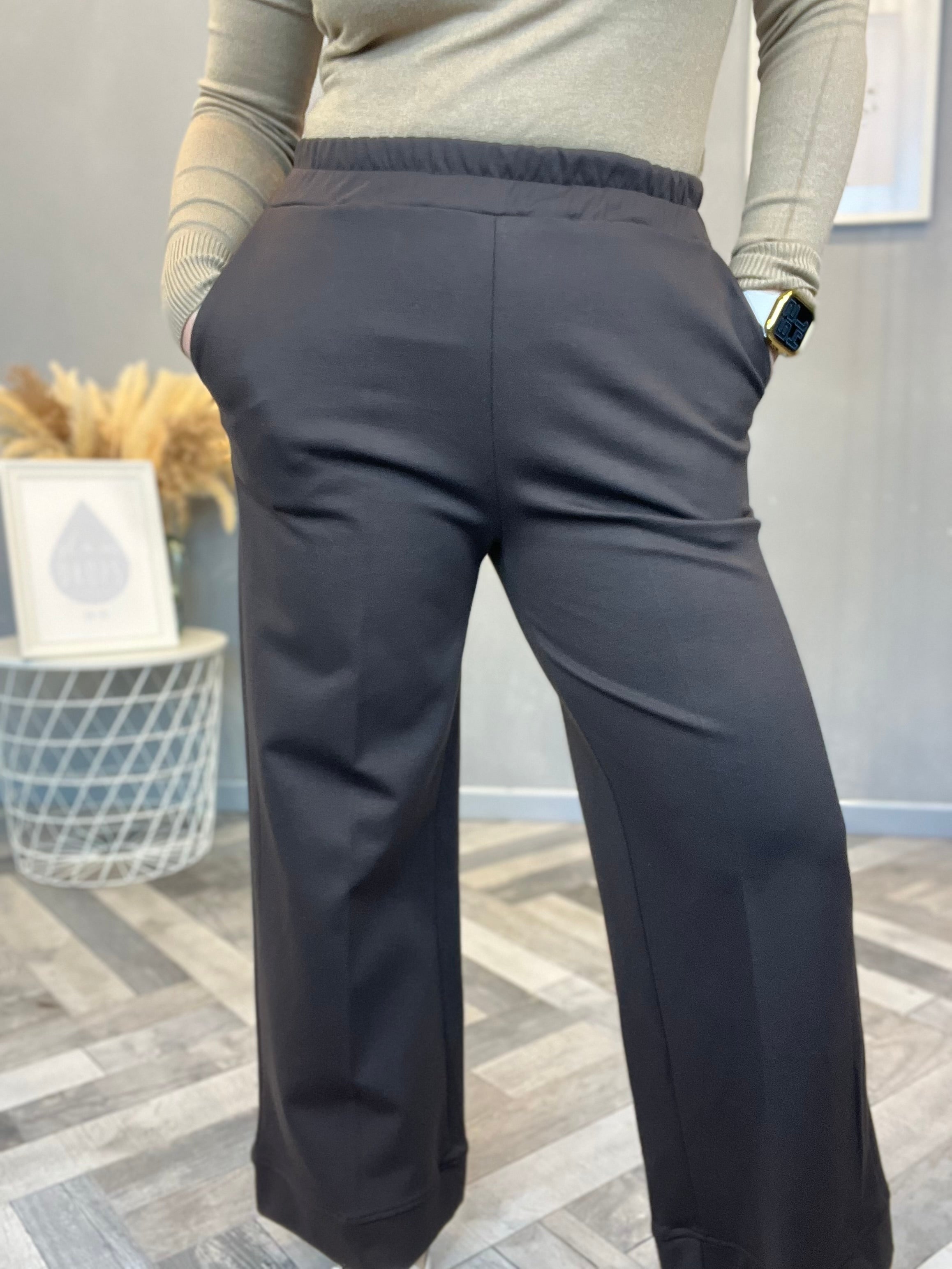 Pantalone wide leg punto Milano moro