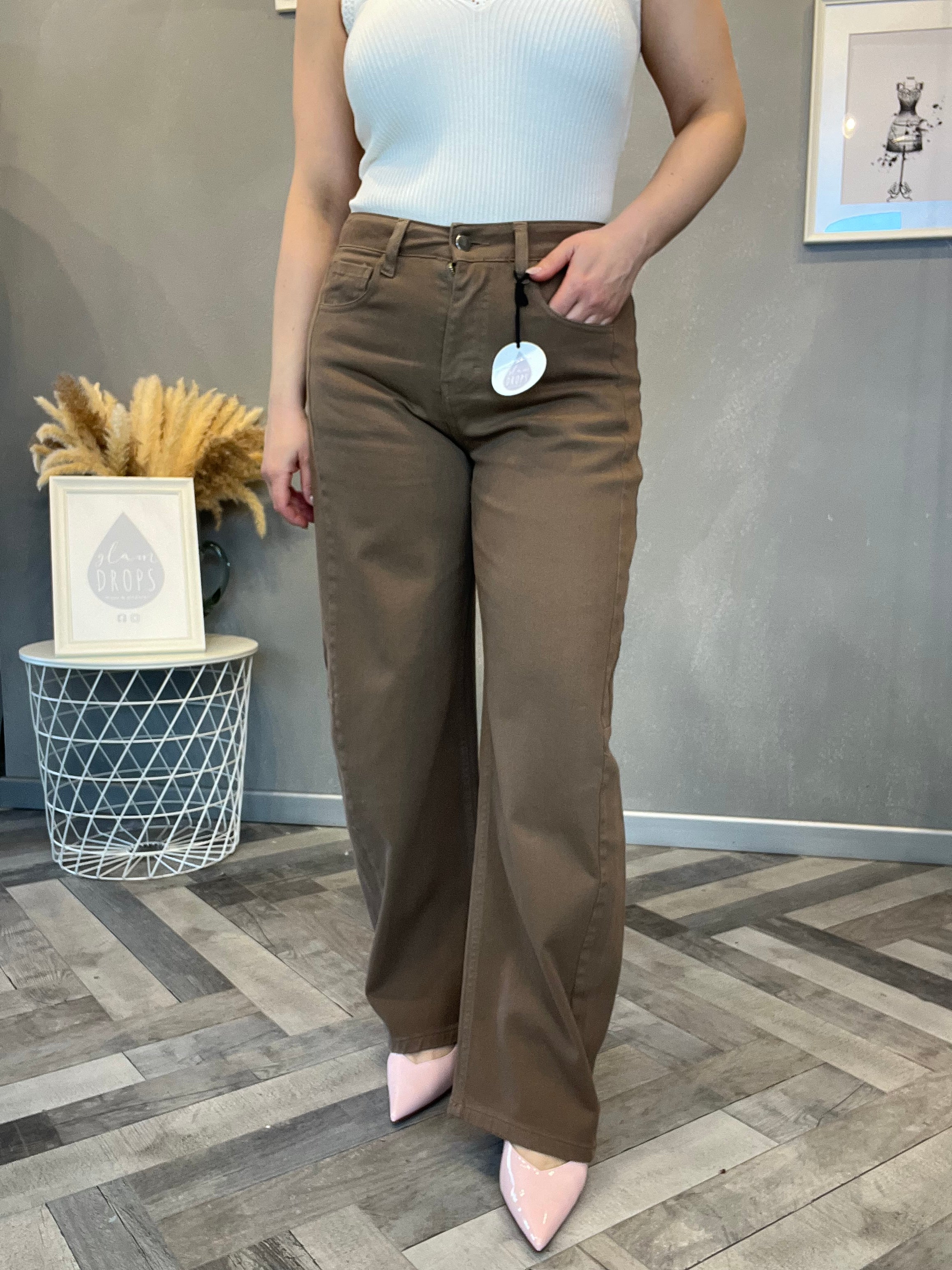 Jeans barrel tortora