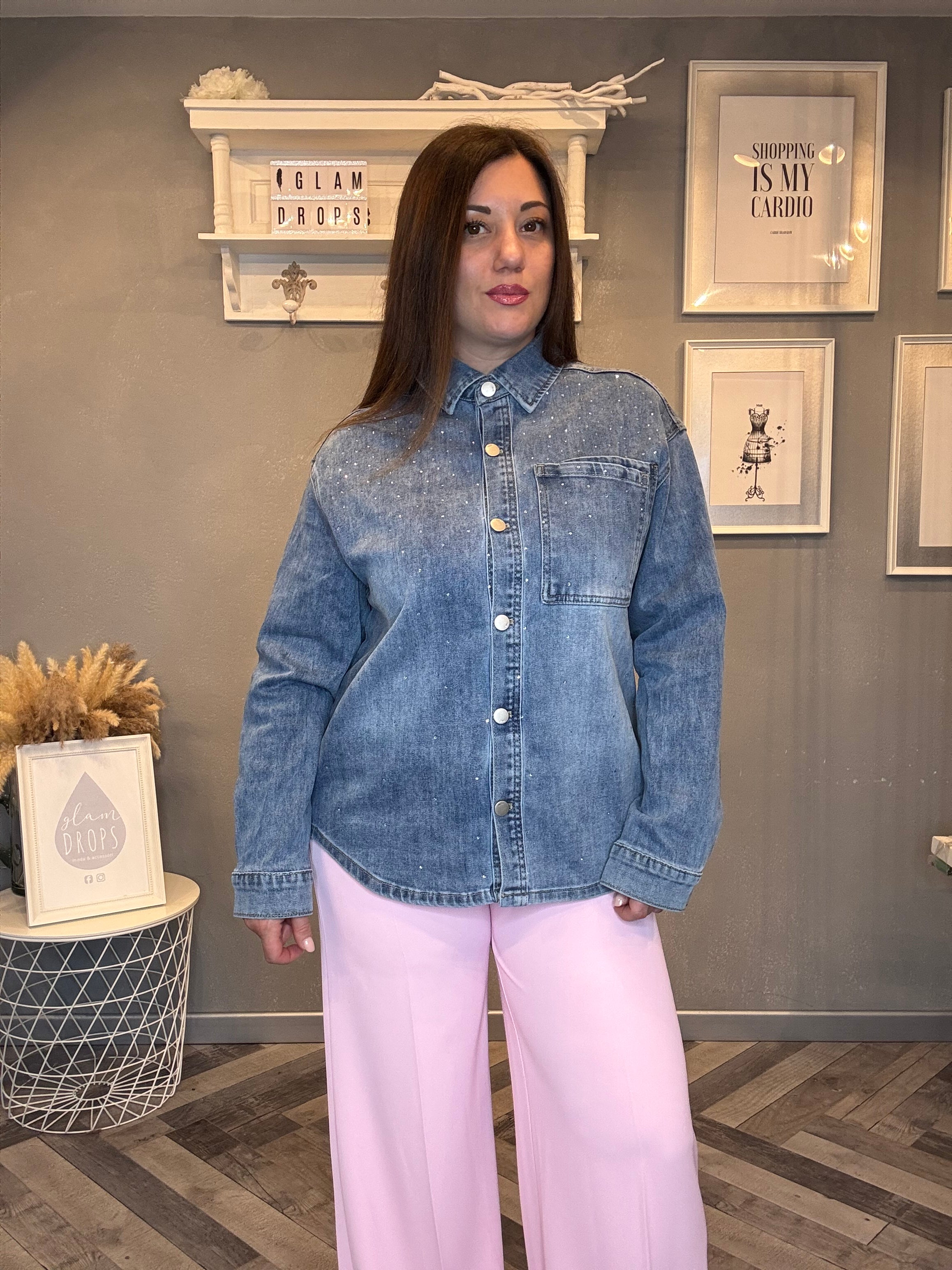 Camicia in denim con strass