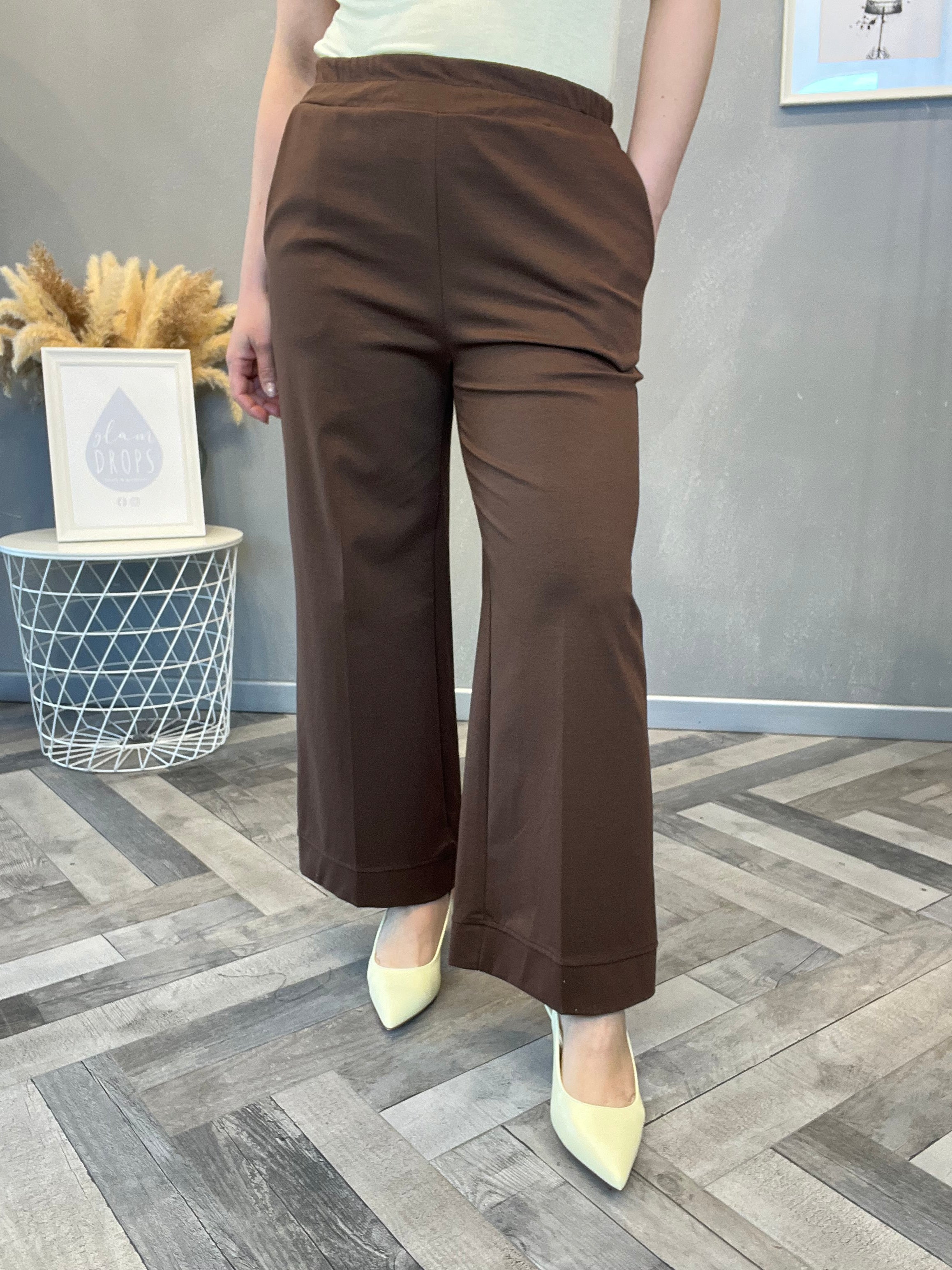Pantalone wide leg punto Milano cioccolato