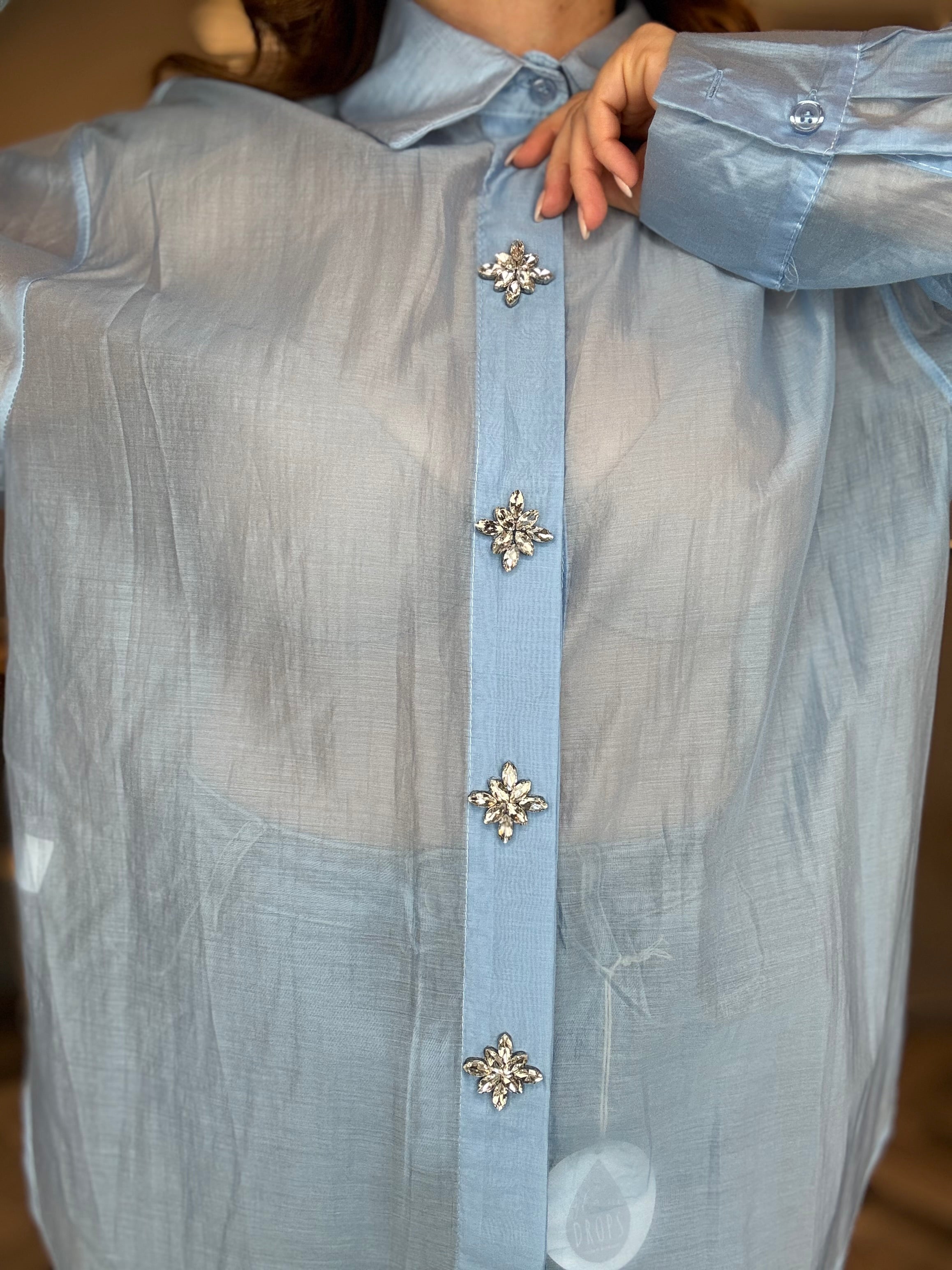 Camicia gioiello in tencel celeste