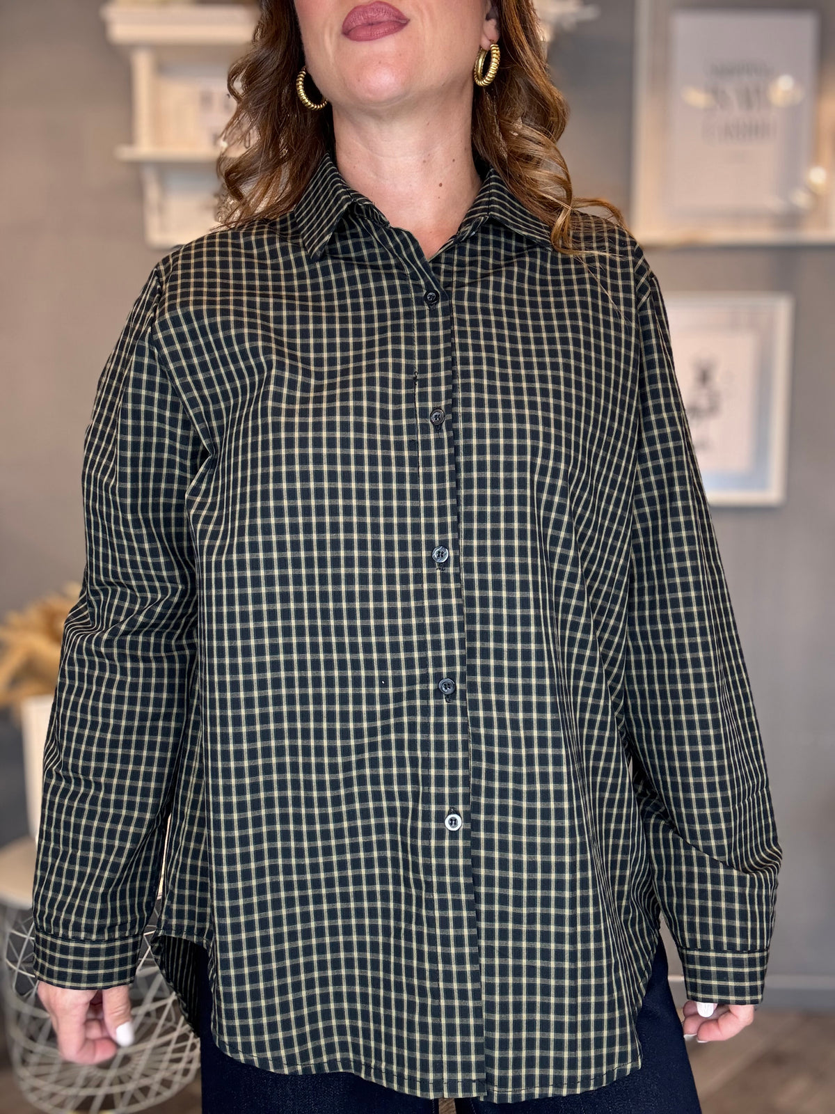 Camicia micro check blu e camel