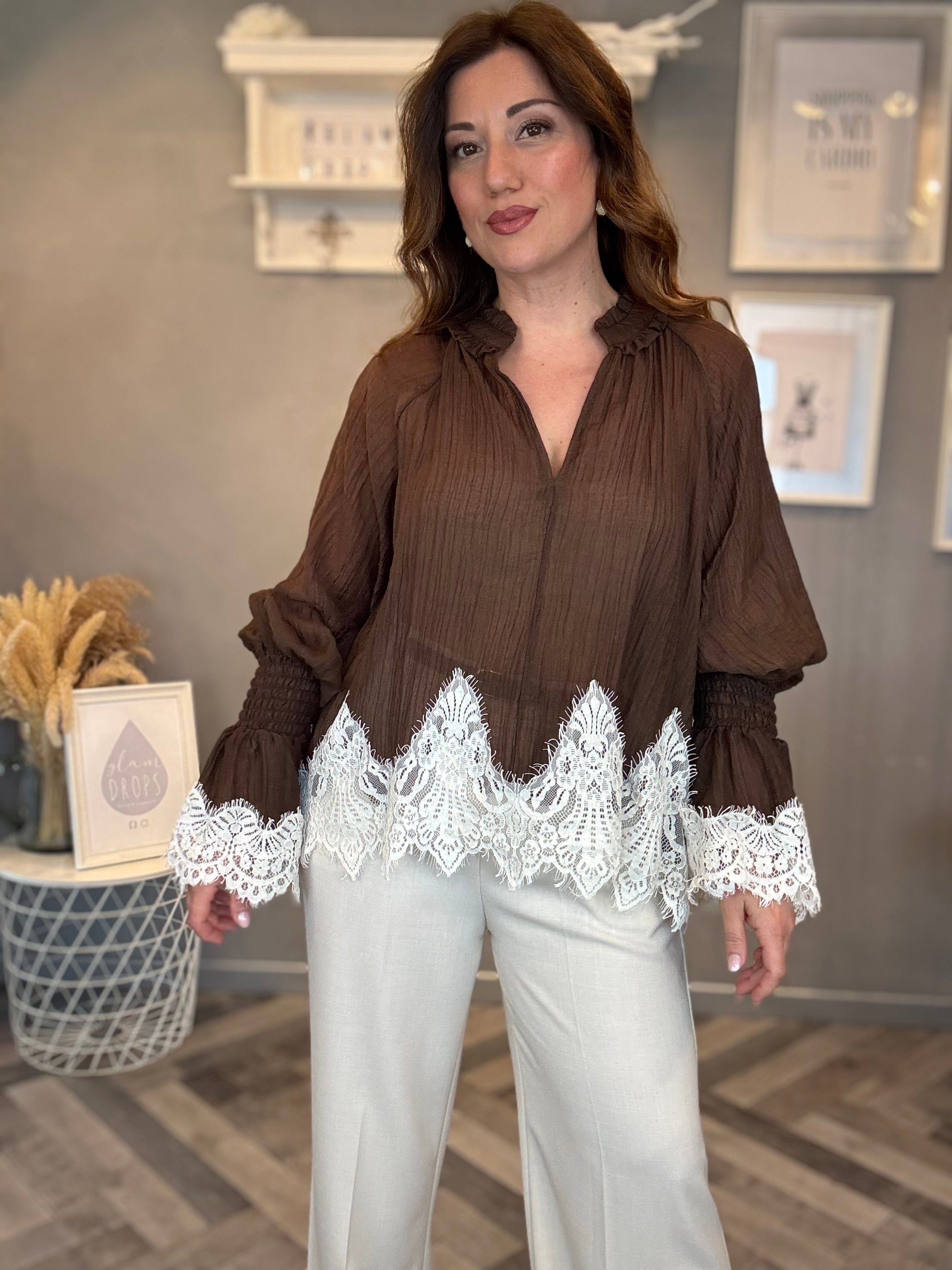 Blusa Romantic lace cioccolato