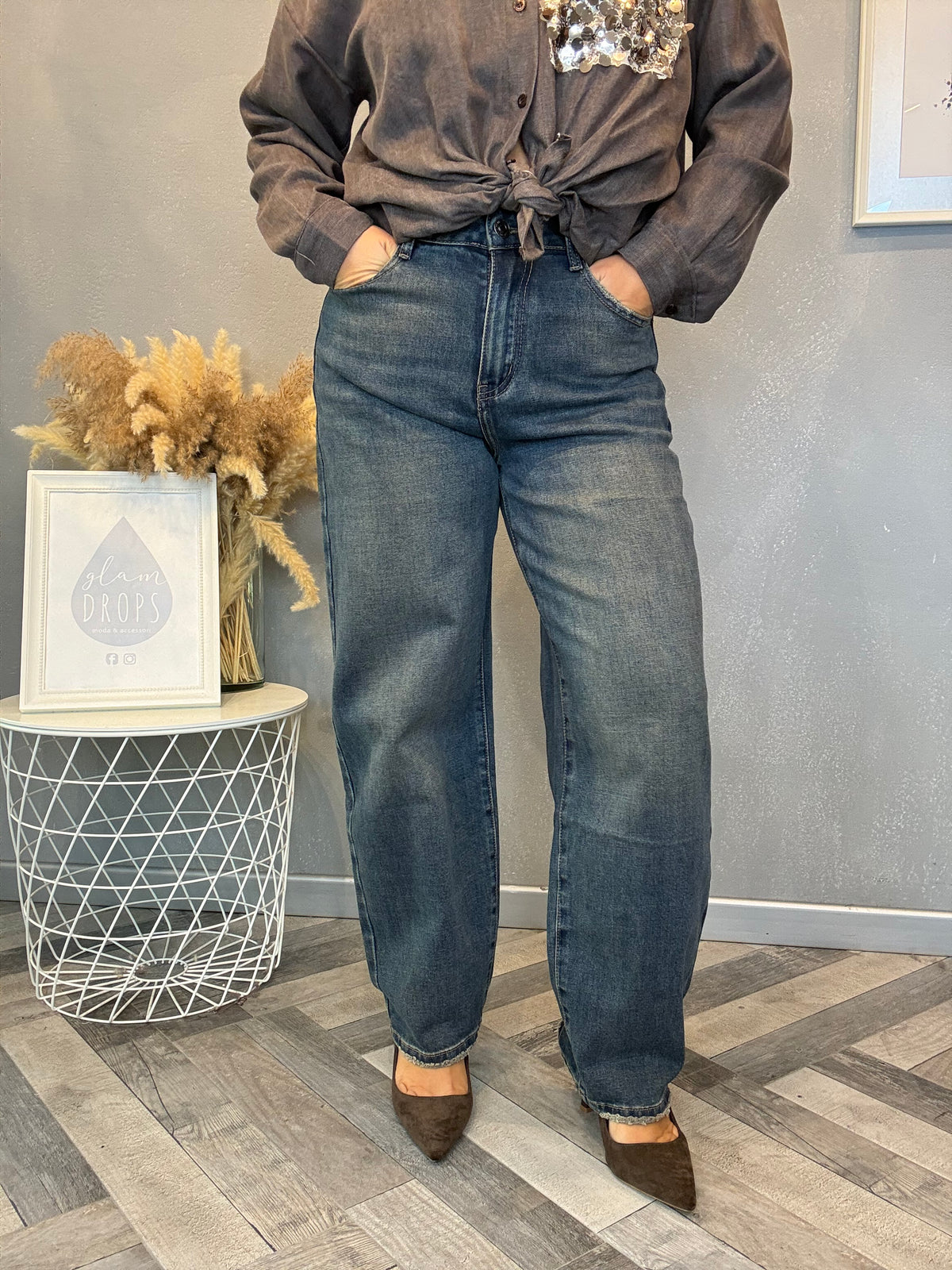 Jeans barrel delavé