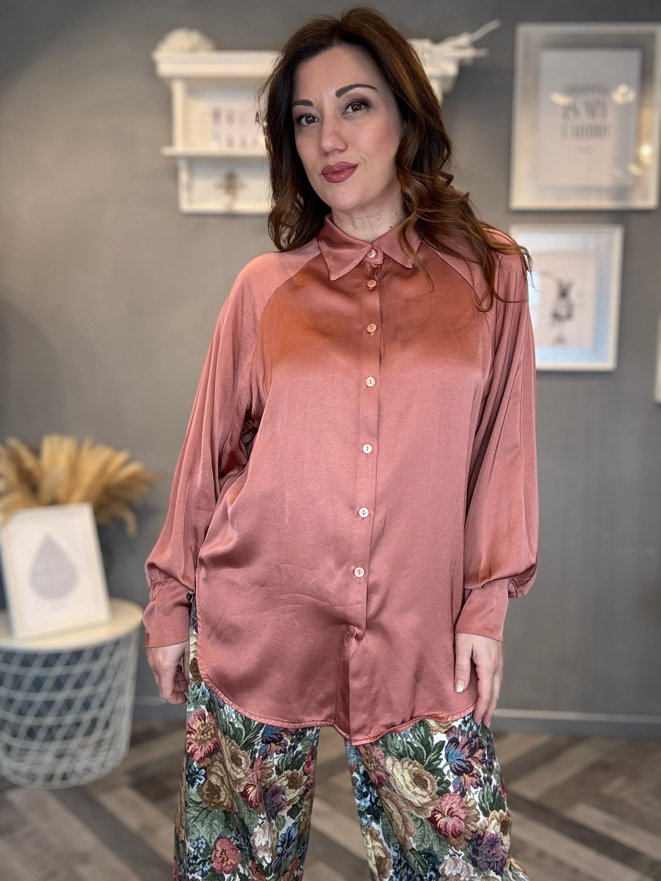 Camicia in satin soft blush