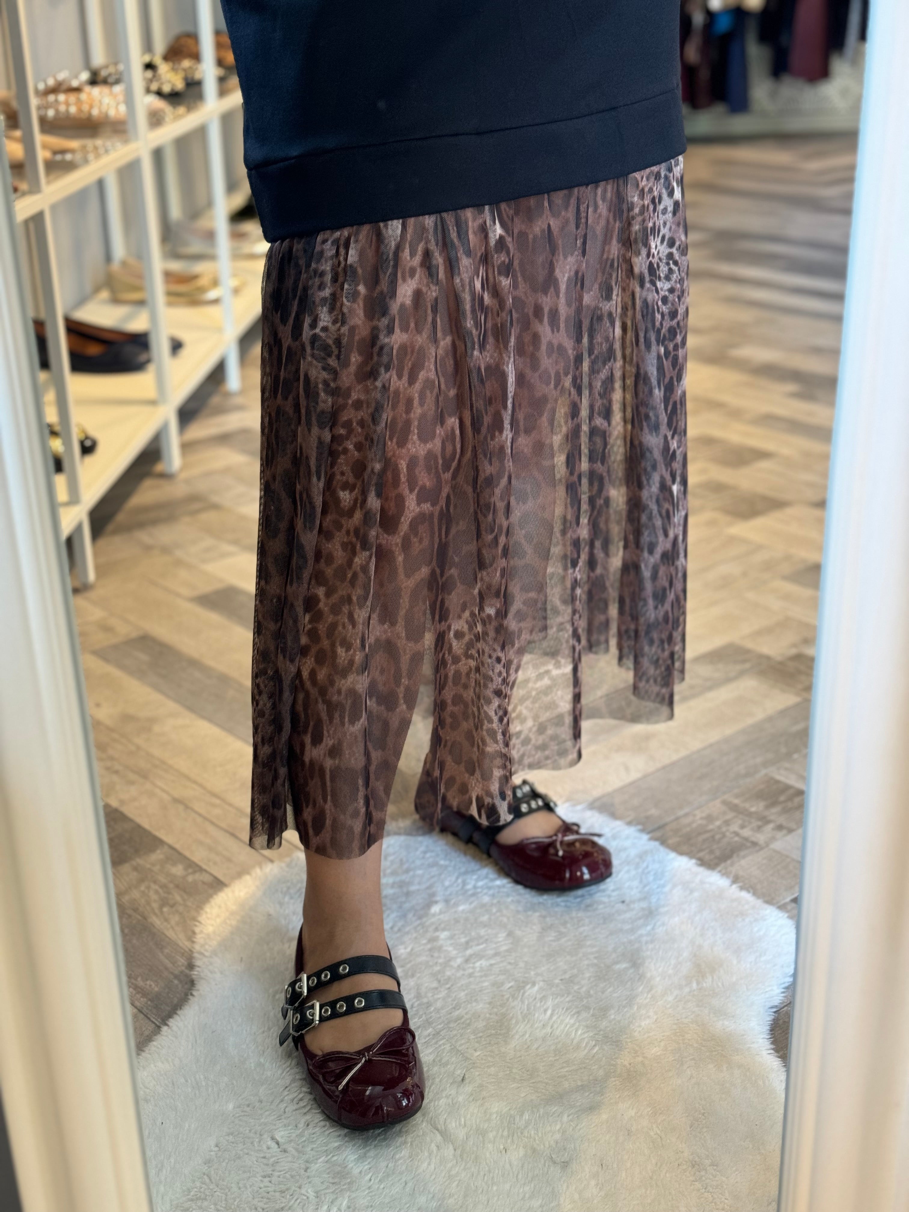 Abito felpa con tulle leopardato
