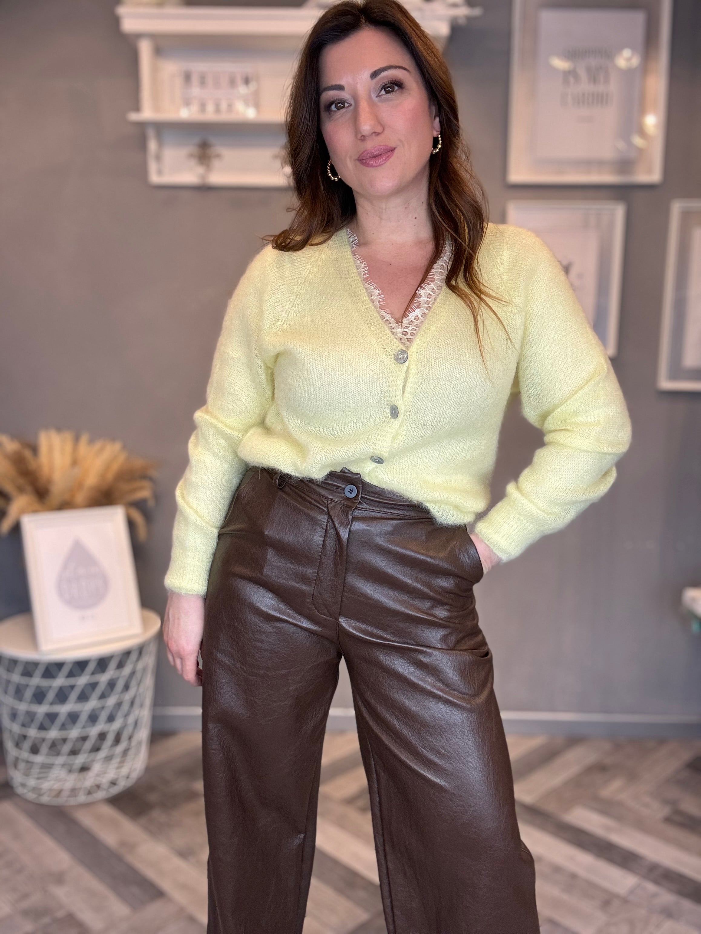 Cardigan in kid mohair giallo pastello