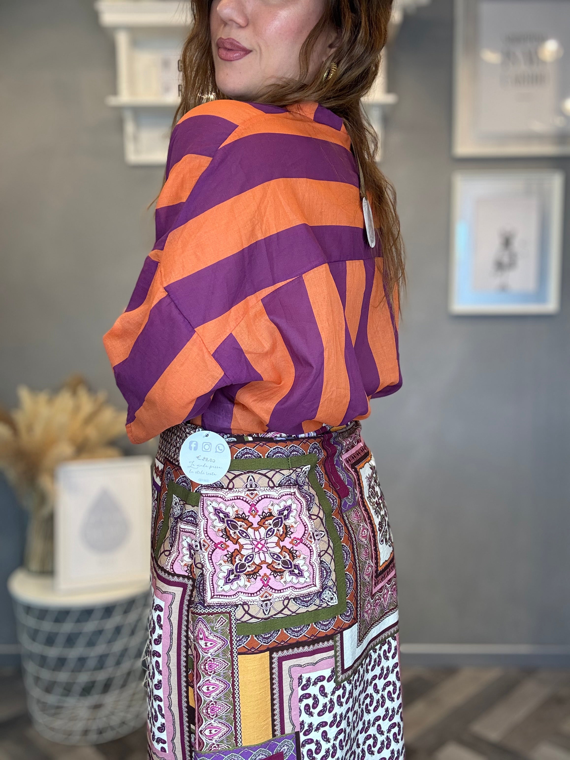 Camicia Isla Bonita coreana bande viola e arancio