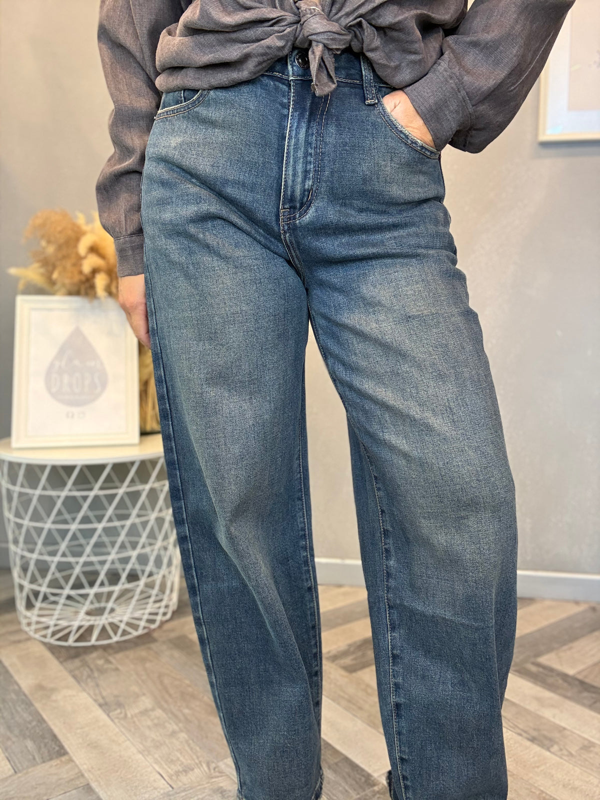 Jeans barrel delavé