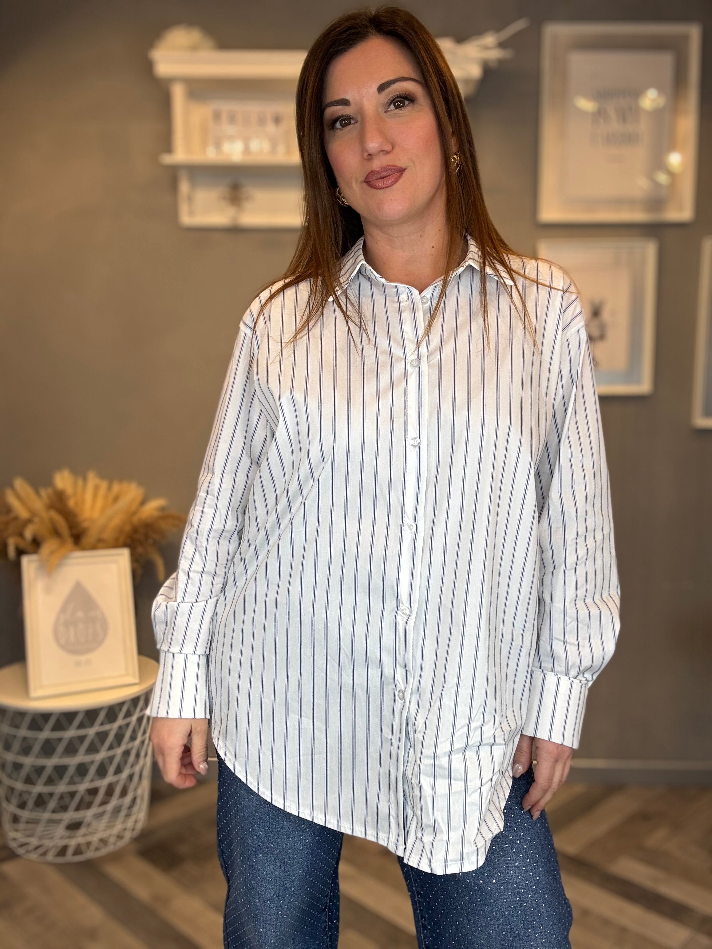 Camicia bianca bacchetta celeste e moro