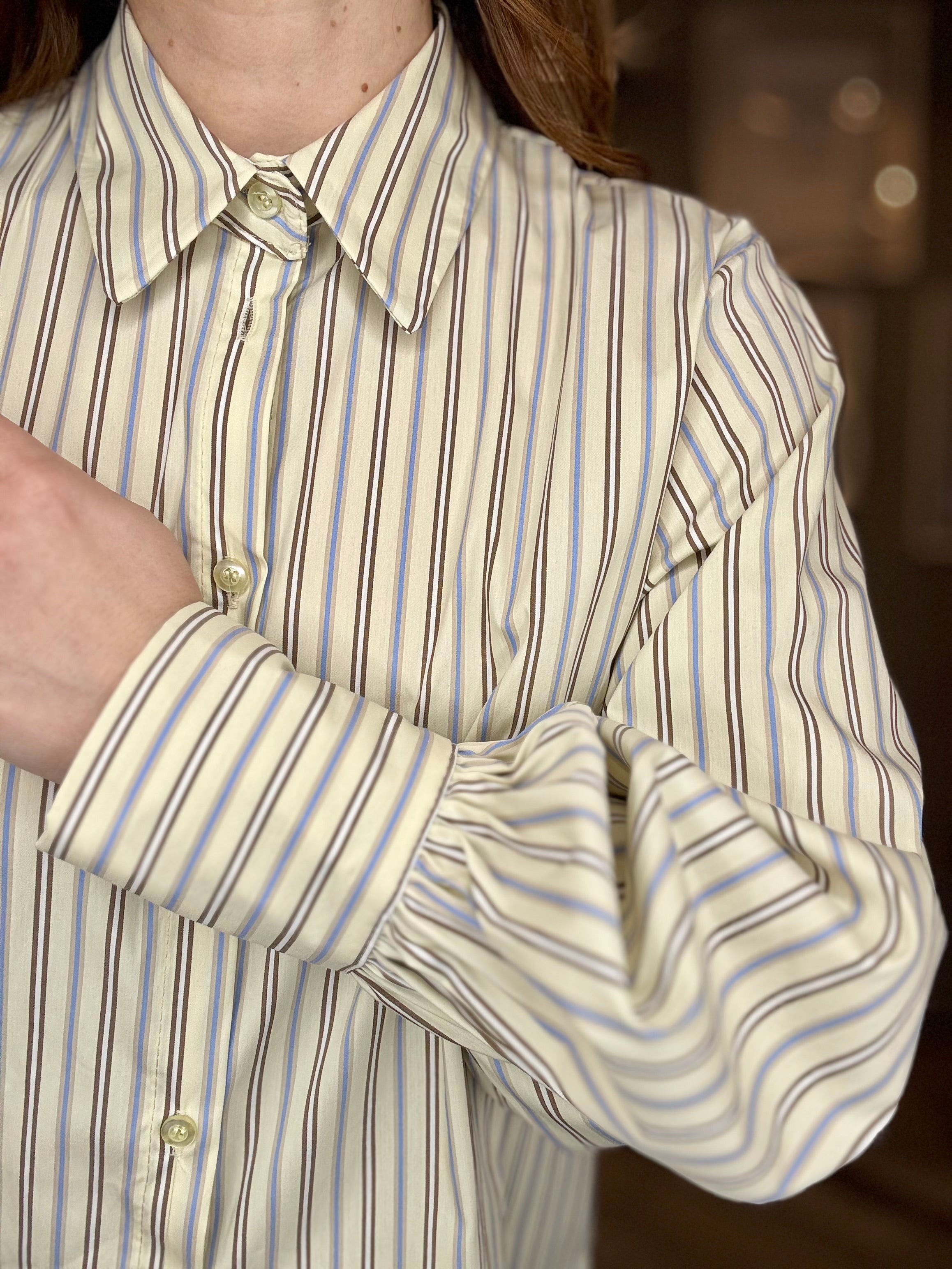 Camicia giallo pastello bacchetta celeste e moro