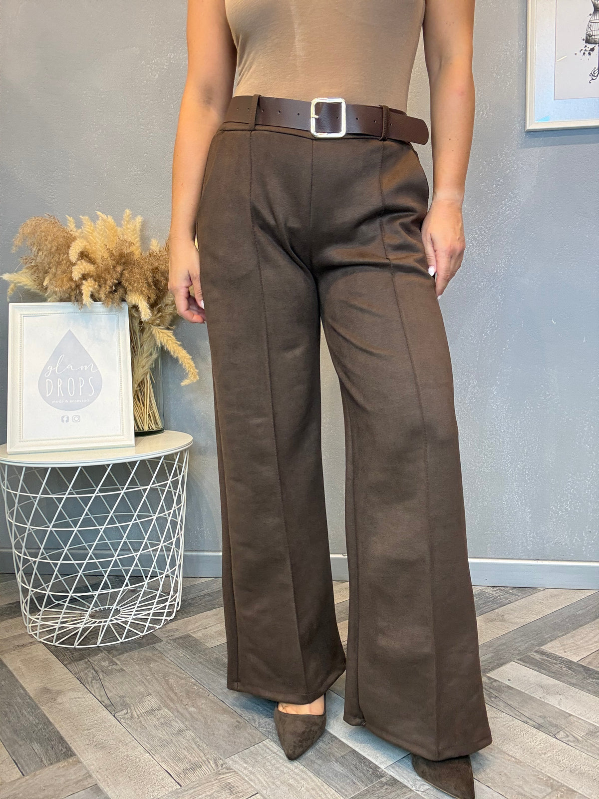 Pantalone Icon ecosuede moro con cintura