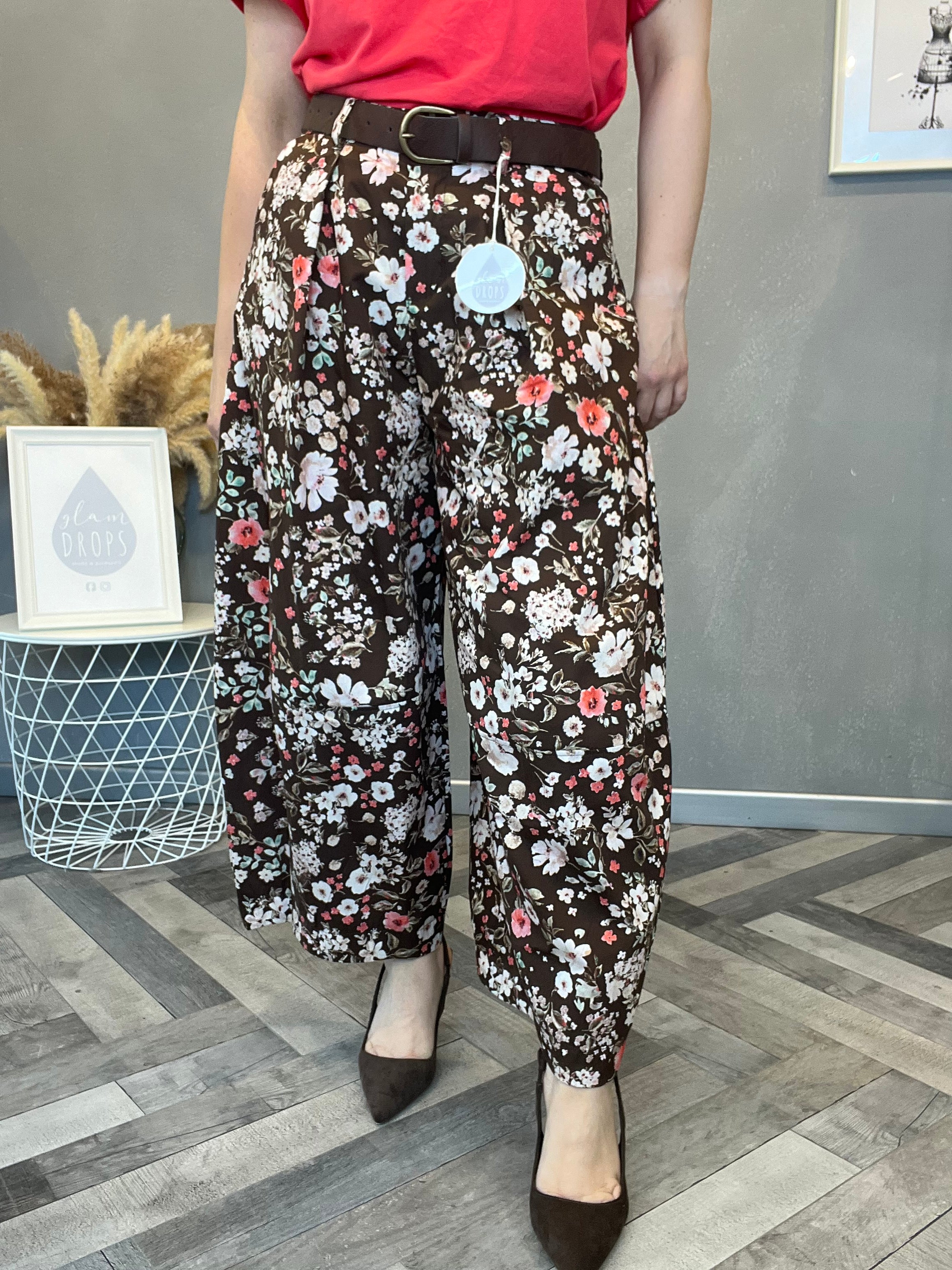 Pantalone fiori corallo Chocolate