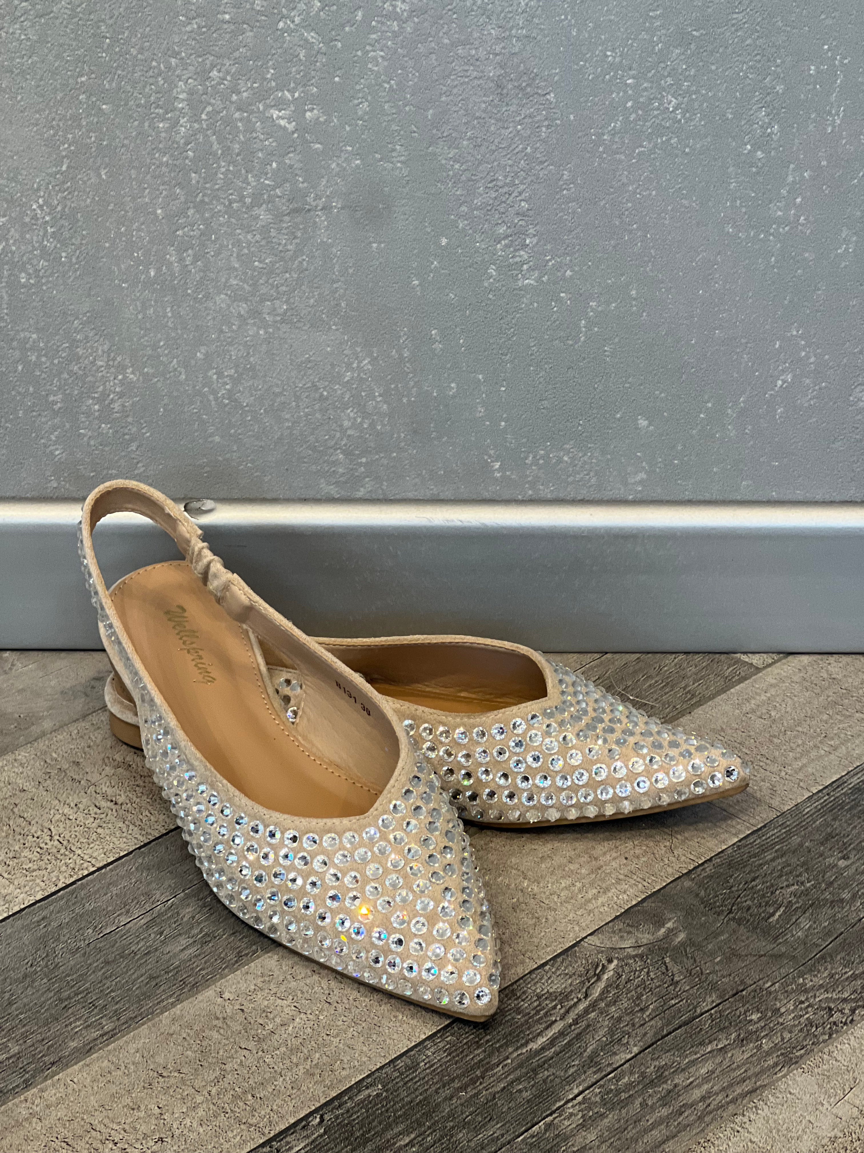 Slingback nude in eco suede strass