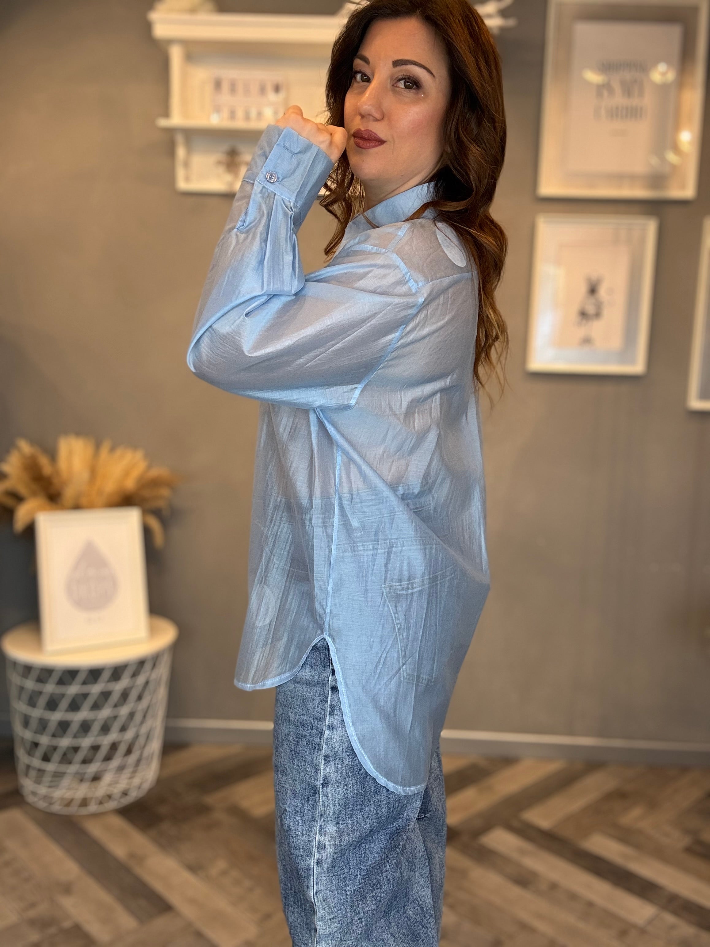 Camicia gioiello in tencel celeste