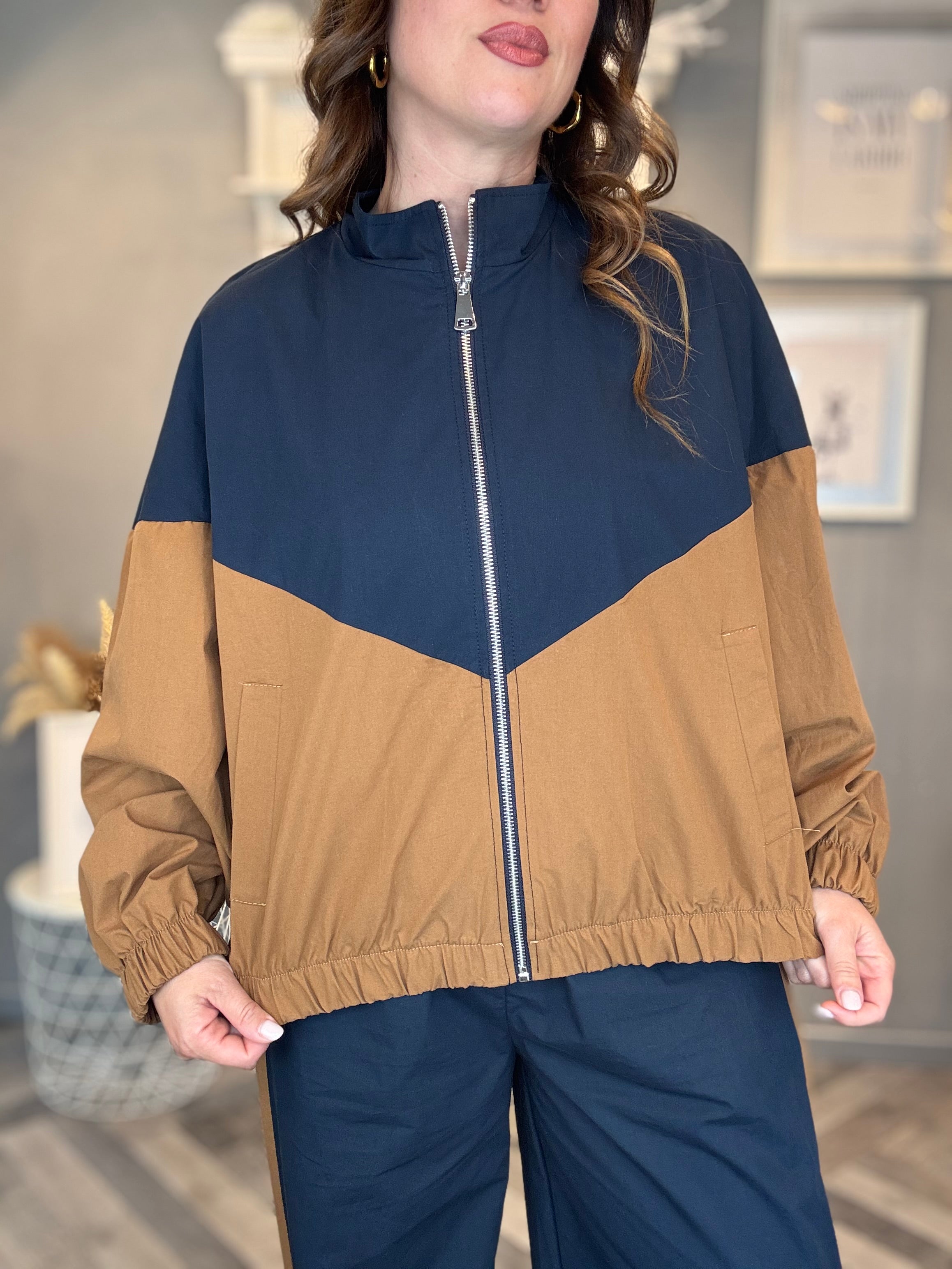 Giubbino Bicolore blu e camel