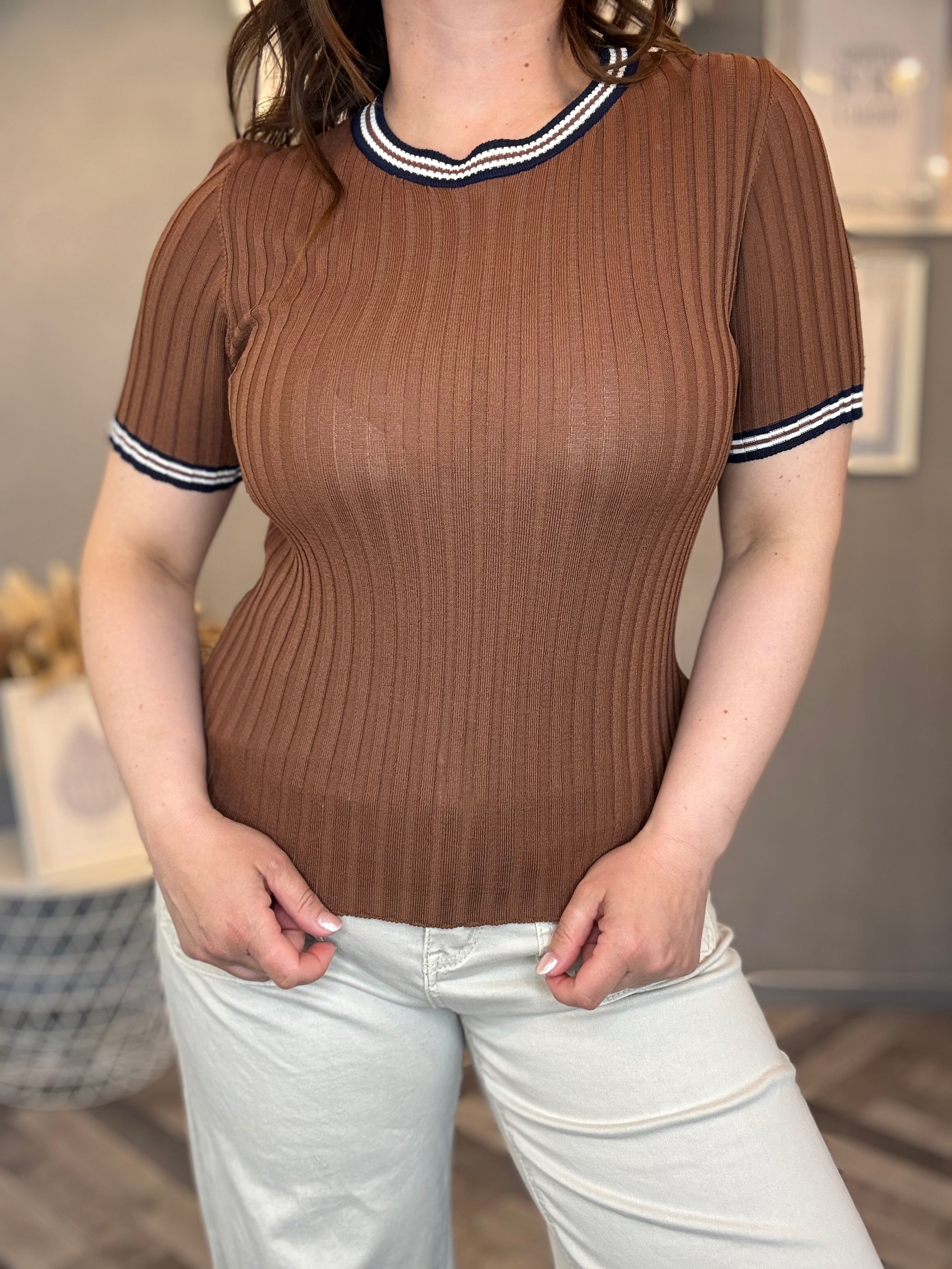 Lumina top in maglia a costine con righe