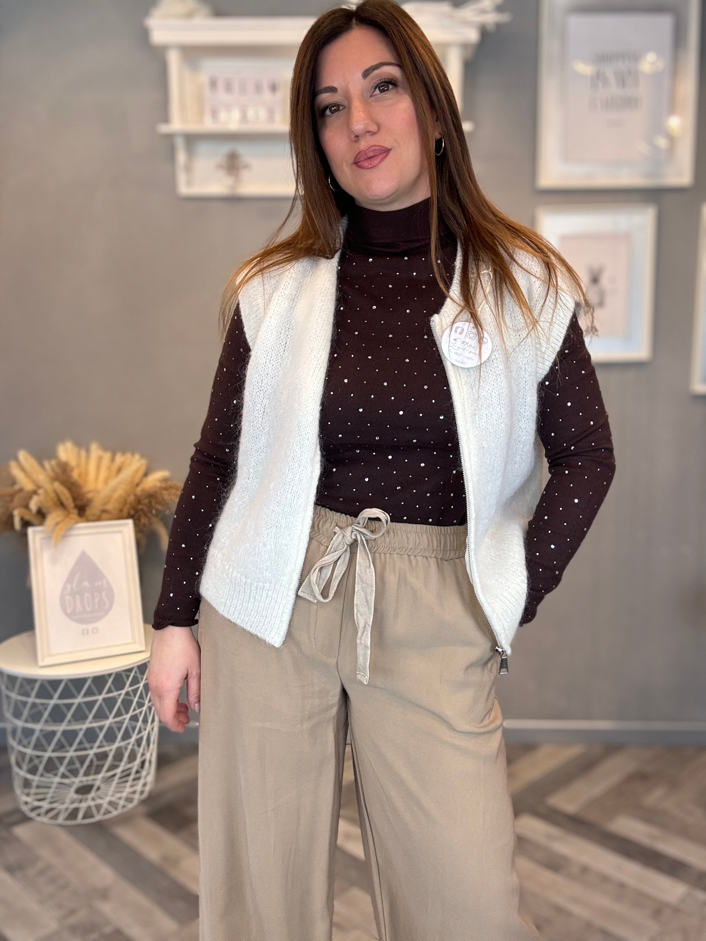 Gilet in maglia con zip panna