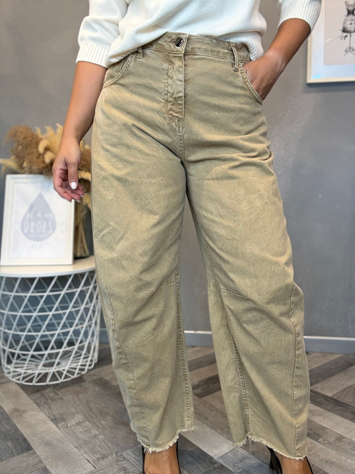 Jeans barrel camel delavé