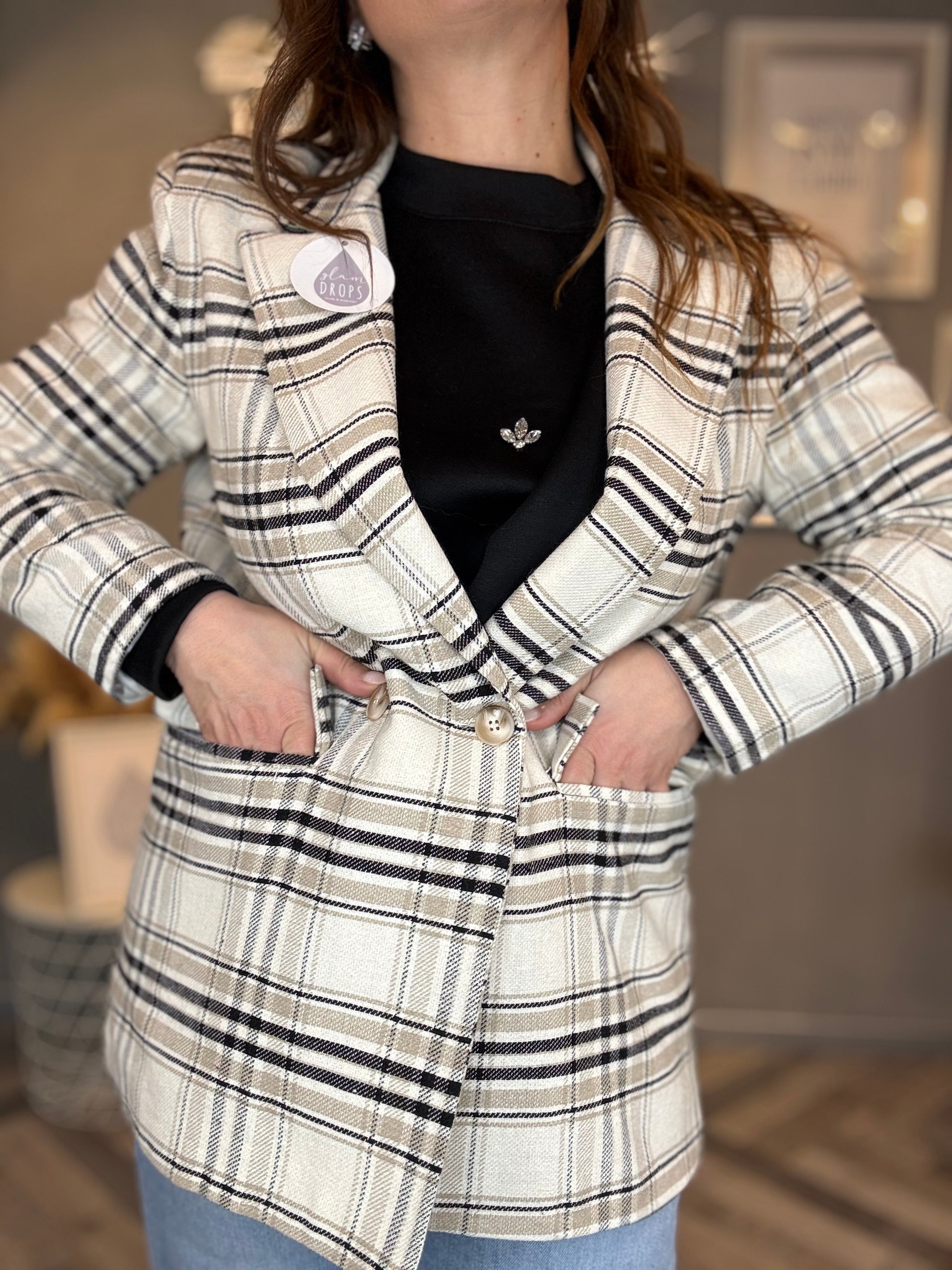 Blazer check doppiopetto burro